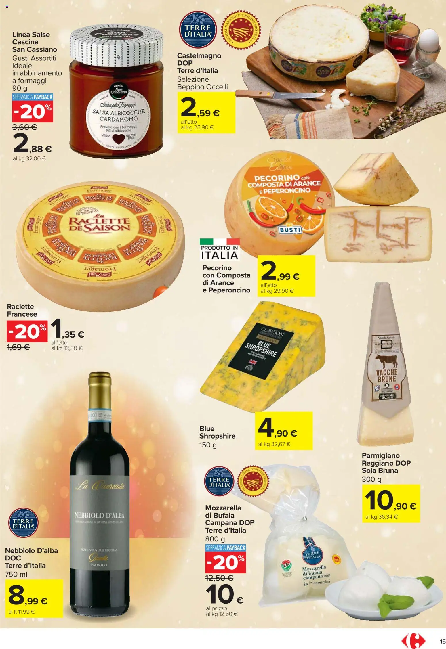 Volantino Carrefour del 27.11.2025 | Pagina: 15 | Prodotti: Salsa, Mozzarella, Peperoncino, Parmigiano