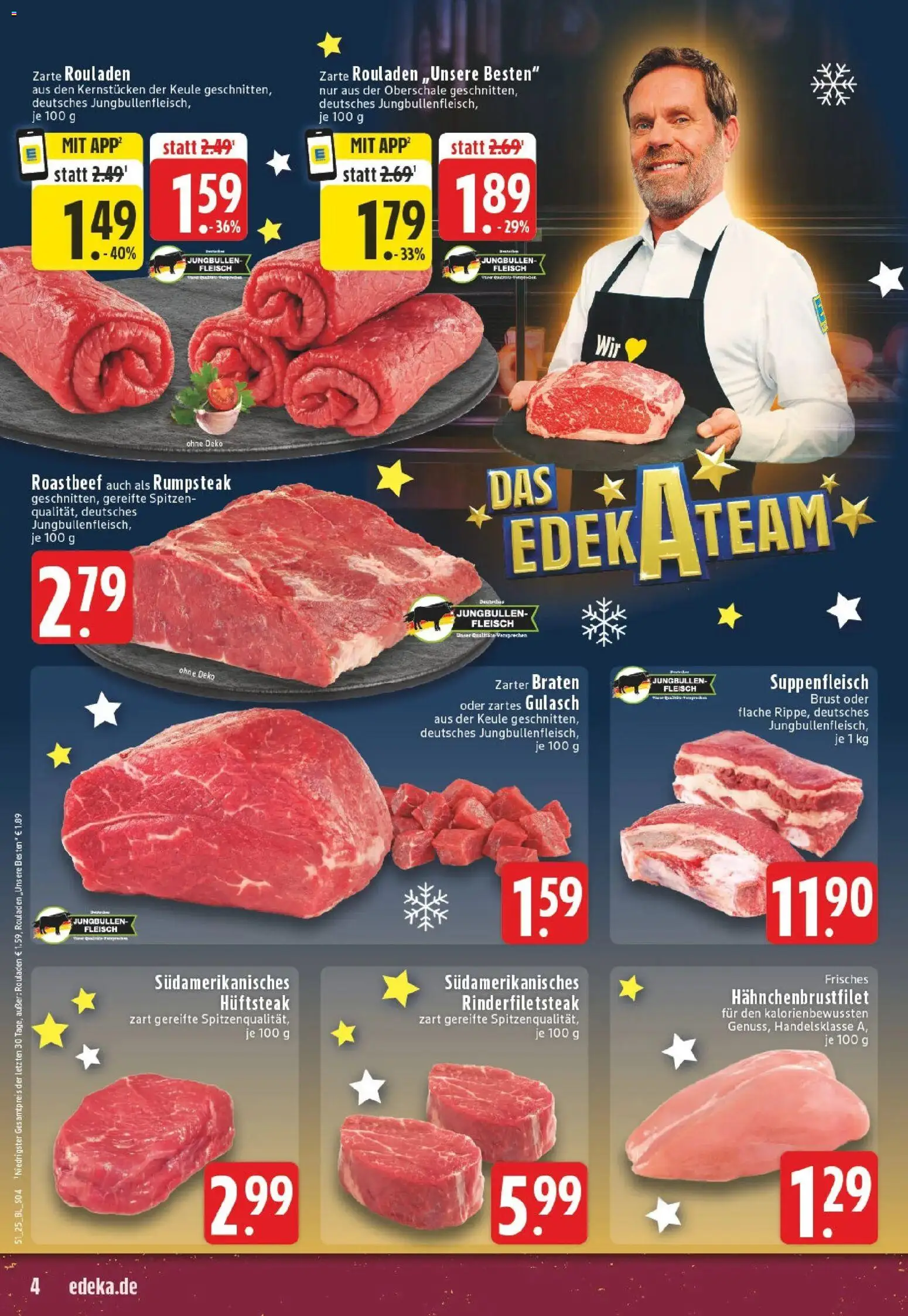Edeka prospekt Castrop-Rauxel	 – gültig ab 15.12.2025 | Seite: 4 | Produkte: Rumpsteak, Roastbeef, Gulasch, Fleisch