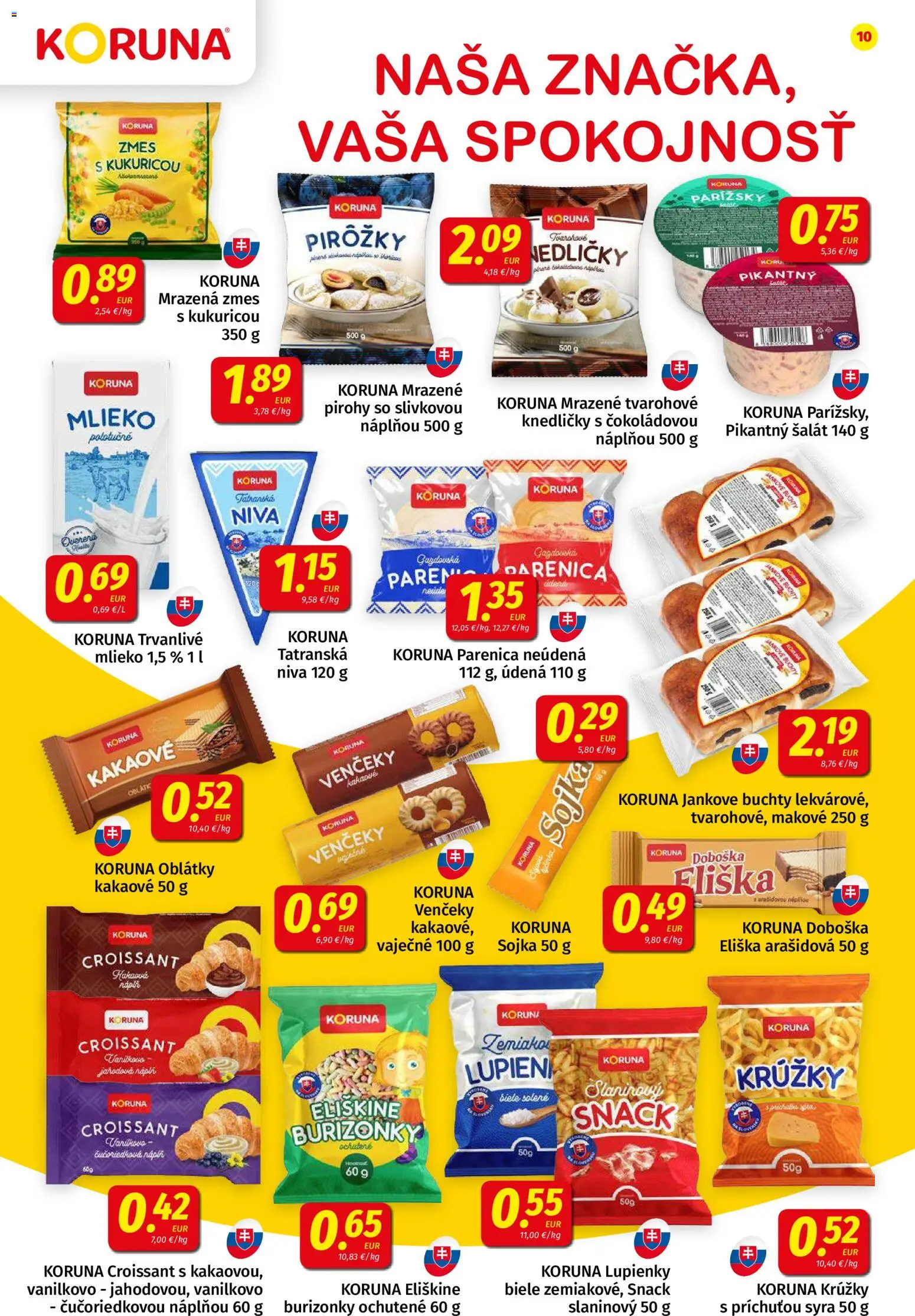 Nové Koruna akcie – leták je platný od 09.01.2026 | Strana: 10 | Produkty: Mlieko, Pirohy, Croissant, Šalát