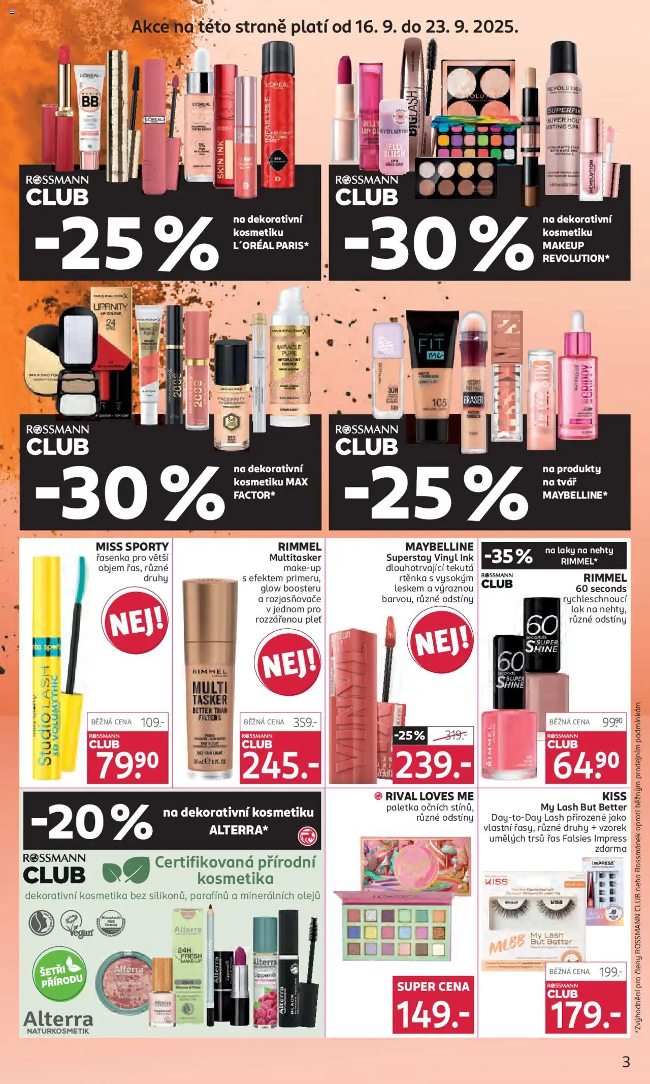 Rossmann leták od 10.09.2025 | Strana: 3 | Produkty: Makeup Revolution, Maybelline, Miss Sporty, Řasenka