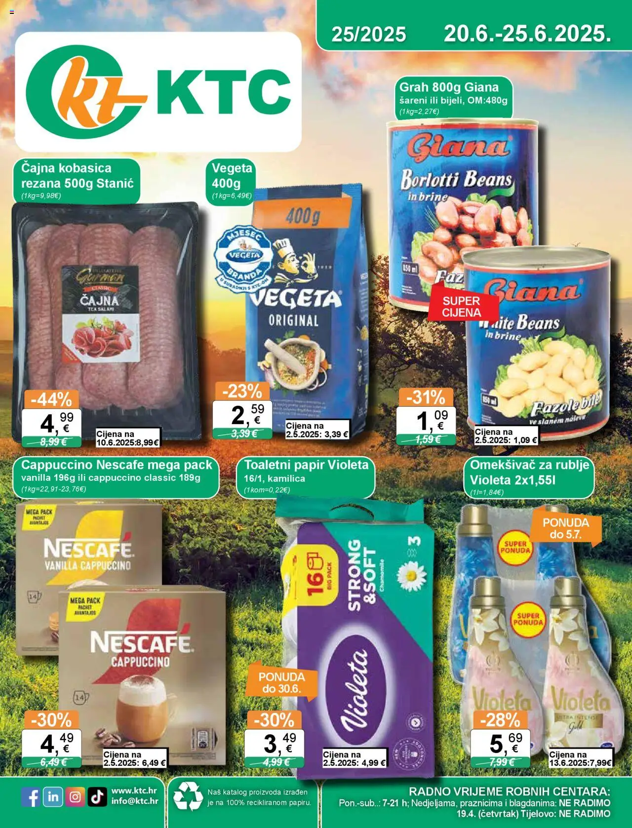 KTC katalog | vrijedi od 20.06.2025 | Stranica: 1 | Proizvodi: Nescafe, Grah, Kobasica, Cappuccino