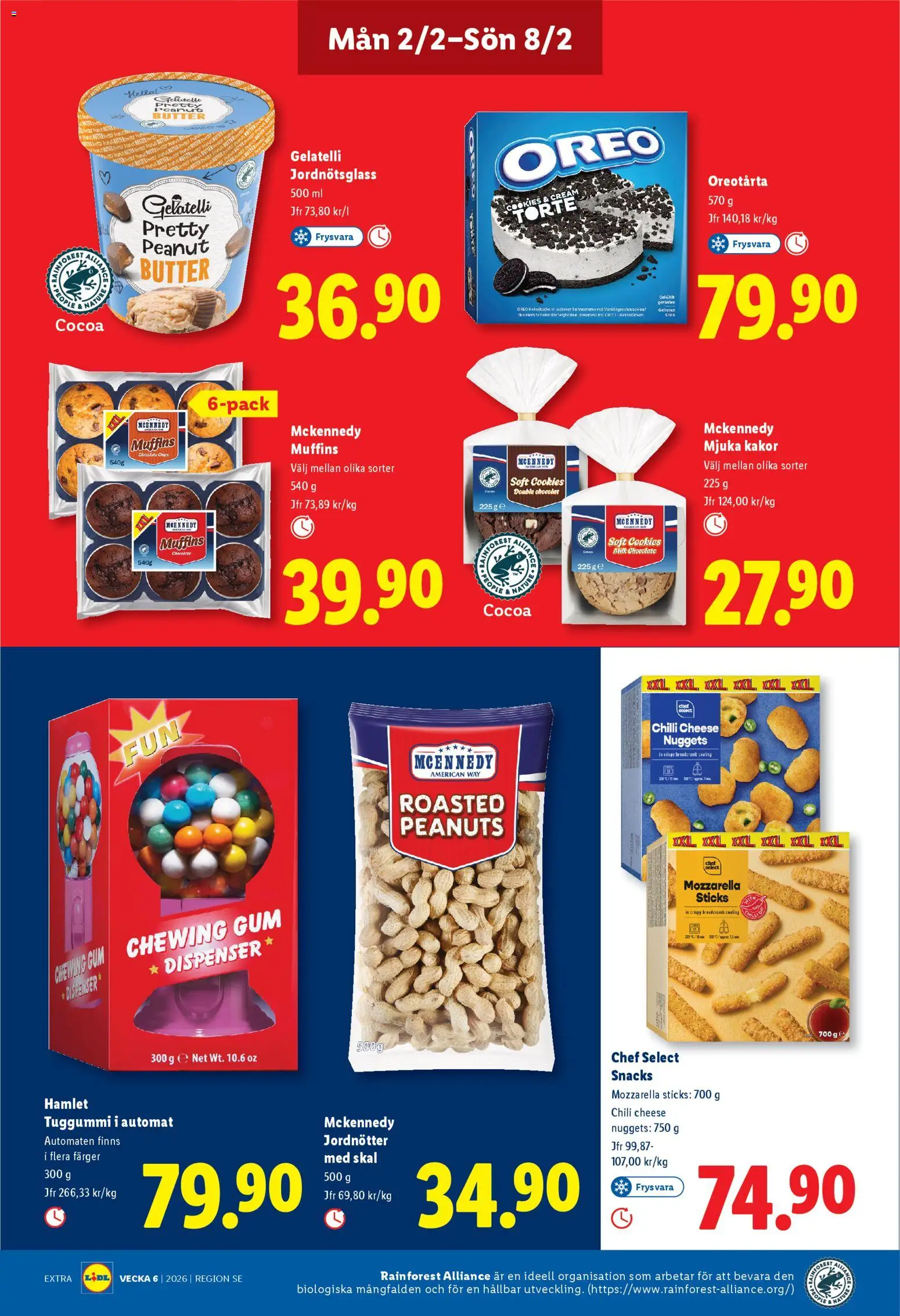 Lidl reklamblad aktuell från 02.02.2026 | Sida: 10 | Produkter: Jordnötter, Oreo, Chili, Tuggummi
