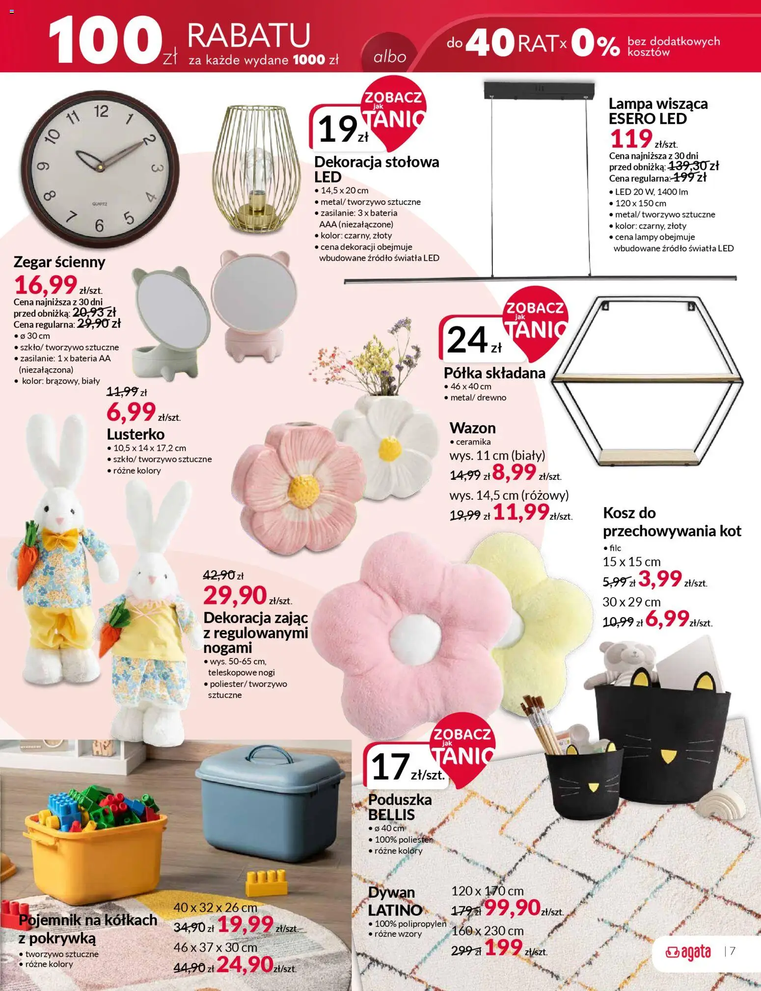 Salony Agata gazetka od 11.03.2026 | Strona: 7 | Produkty: Poduszka, Półka, Bateria, Kosz