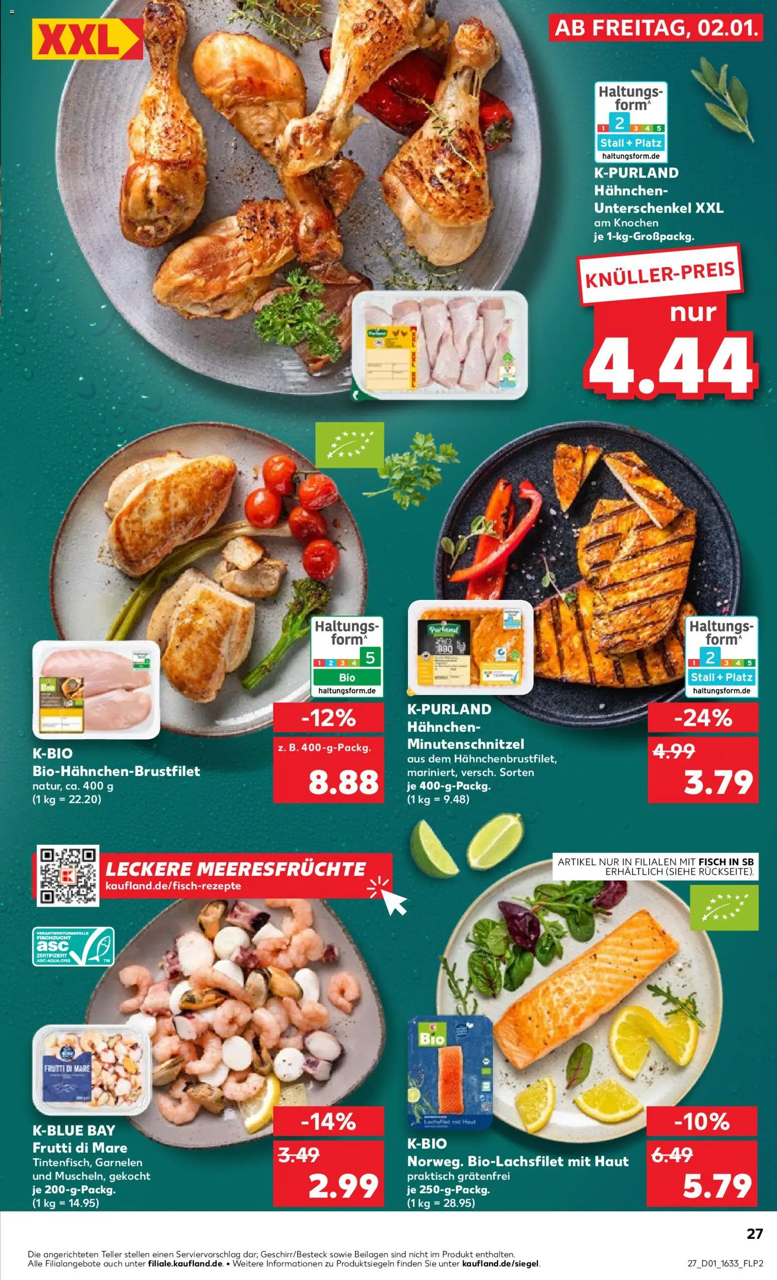 Kaufland prospekt Speyer	 – gültig ab 02.01.2026 | Seite: 27 | Produkte: Hahnchen, Garnelen, Fisch, Meeresfrüchte
