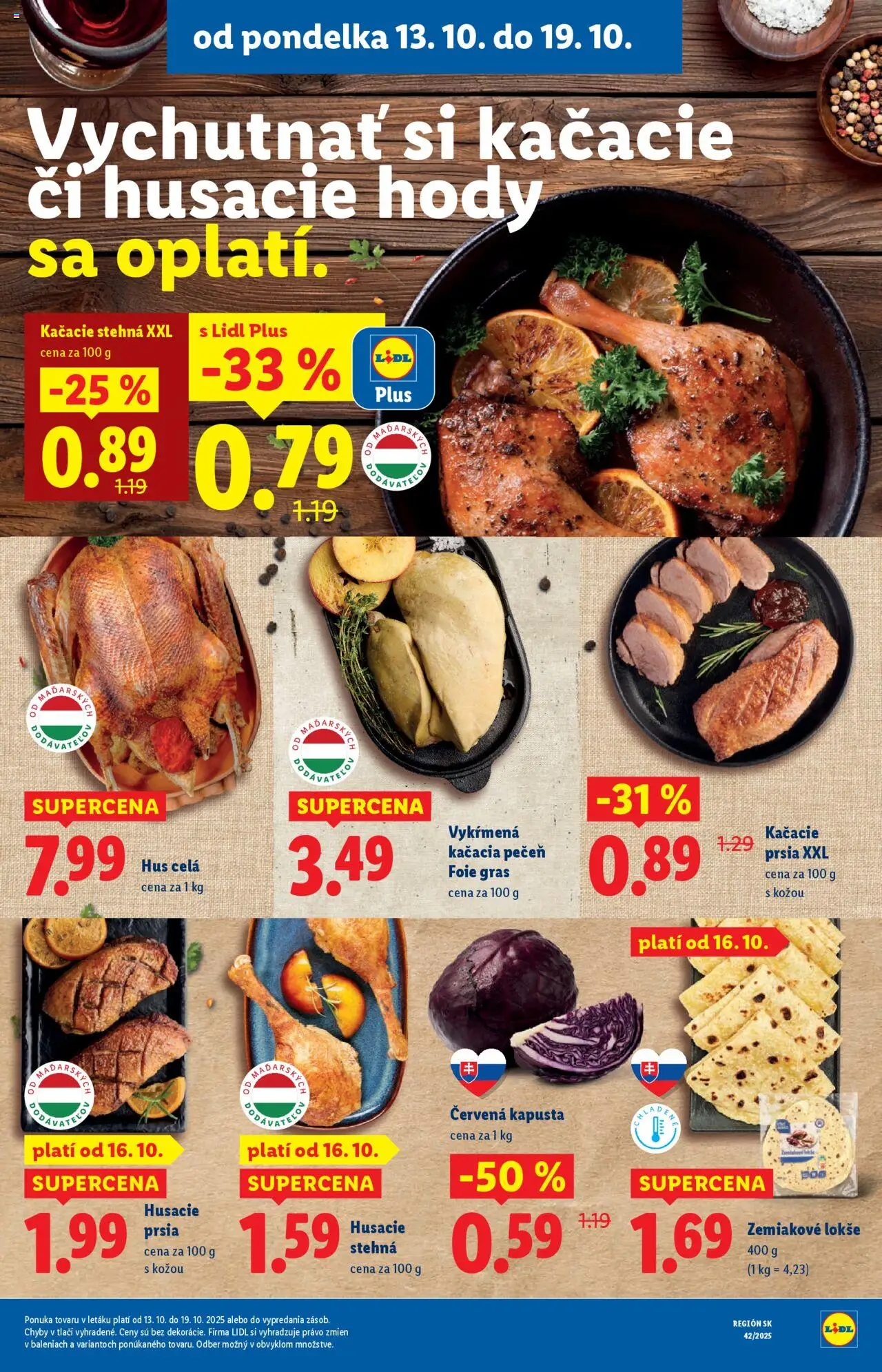 Nové Lidl akcie – leták je platný od 13.10.2025 | Strana: 15 | Produkty: Kapusta, Kačacie prsia, Kačacie stehná, Hus