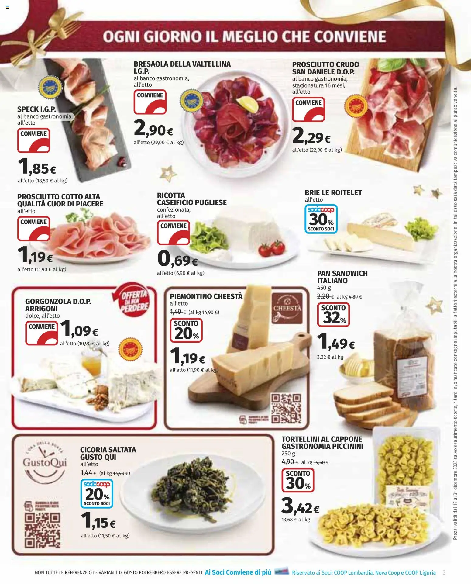 Volantino COOP del 18.12.2025 | Pagina: 3 | Prodotti: Prosciutto Crudo, Prosciutto Cotto, Bresaola, Gorgonzola