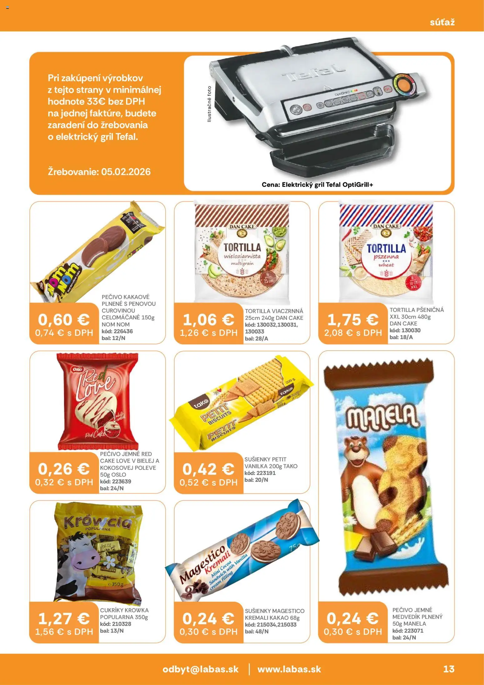 Nové Labaš akcie – leták je platný od 16.01.2026 | Strana: 13 | Produkty: Elektrický gril, Gril, Tortilla, Cukríky
