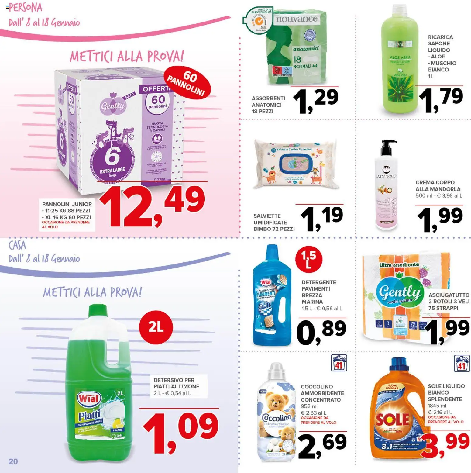 Volantino Todis del 08.01.2026 | Pagina: 20 | Prodotti: Crema, Sapone, Ammorbidente, Asciugatutto