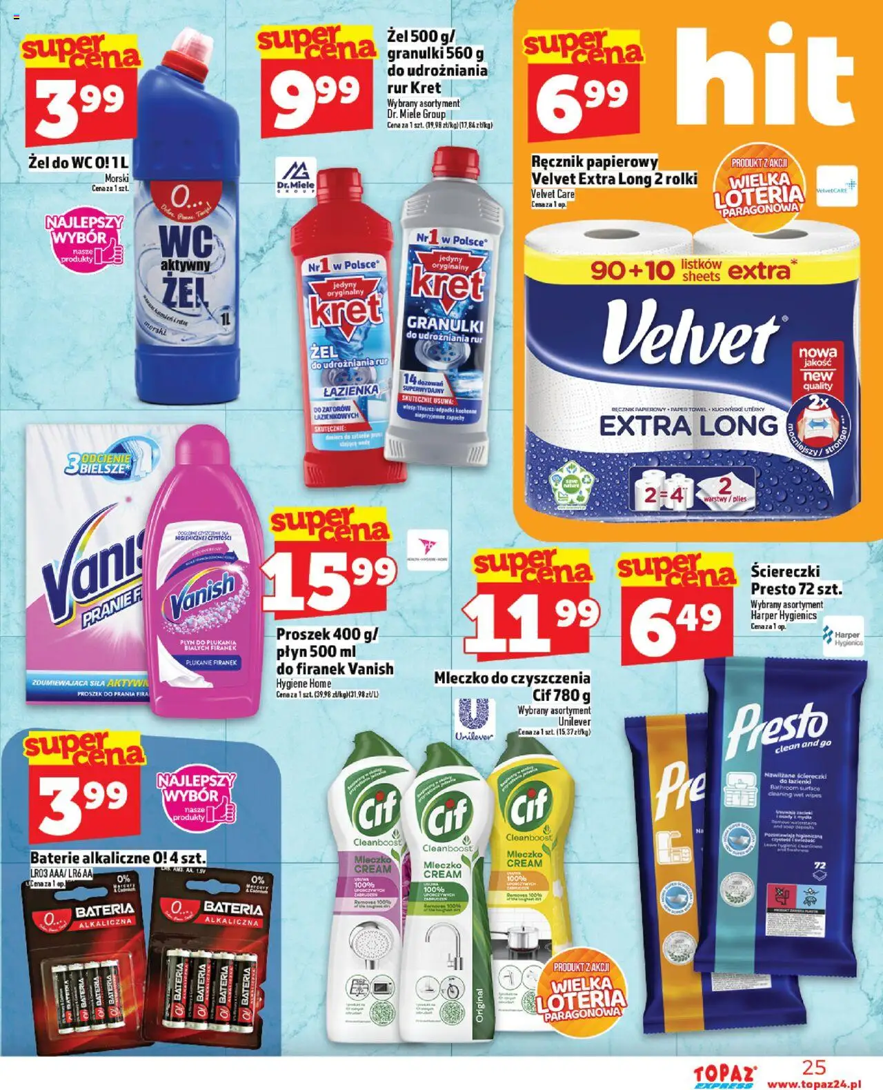 Topaz Gazetka - Express od 21.08.2025 | Strona: 25 | Produkty: Vanish, Rolki, Baterie, Proszek do prania