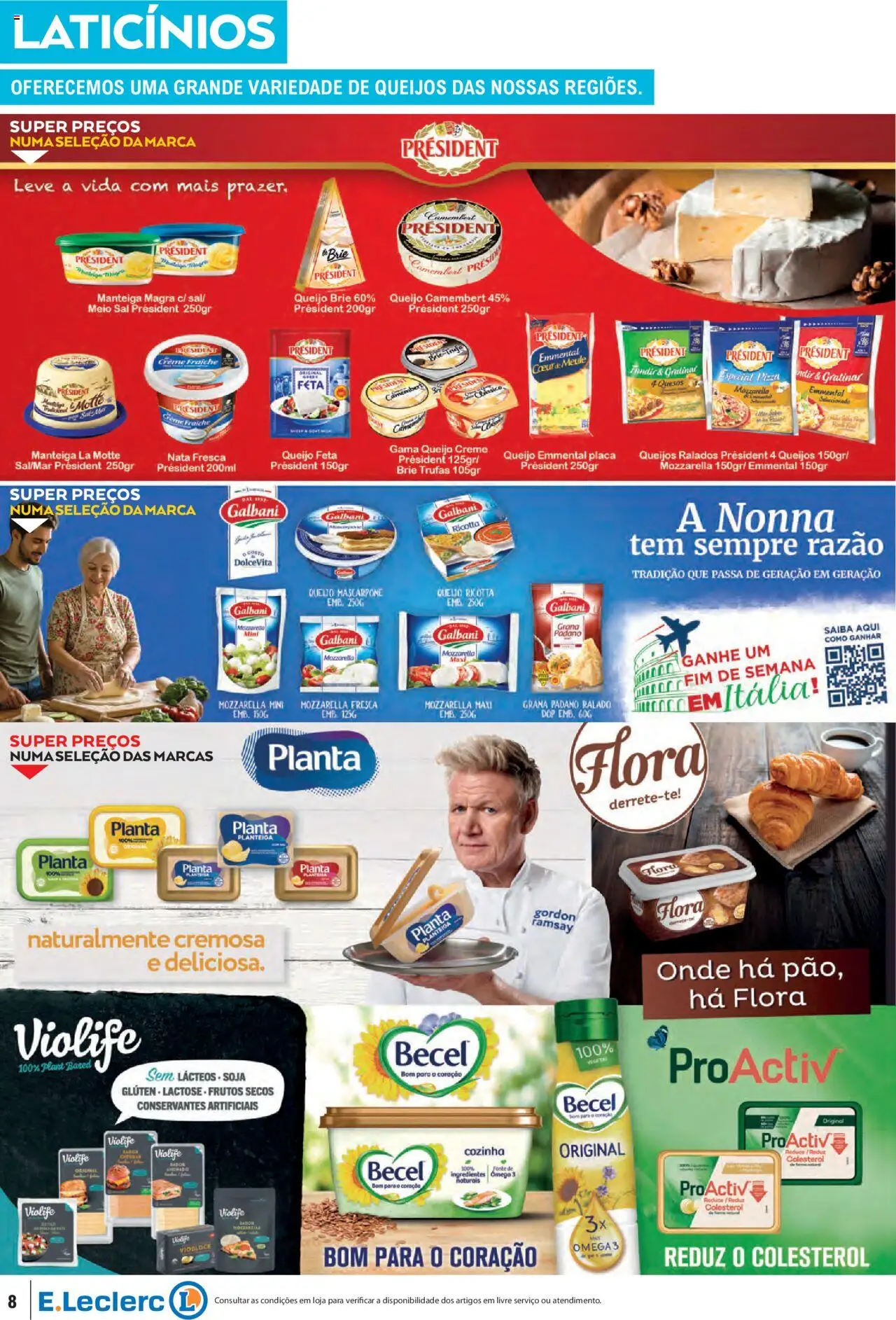 E.Leclerc folheto │ válido de 31.07.2025 | Página: 8 | Produtos: Manteiga, Queijo, Pizza, Mascarpone