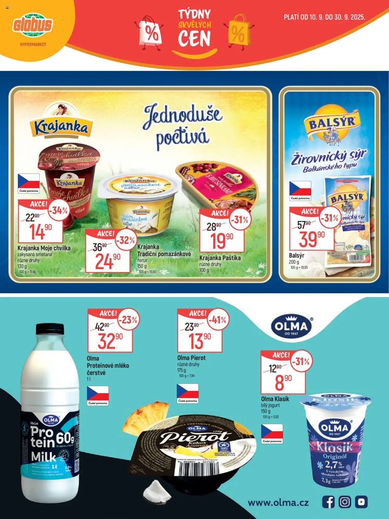 Globus leták - Ostrava od 10.09.2025 | Strana: 2 | Produkty: Globus, Mléko, Zakysaná smetana, Bílý jogurt