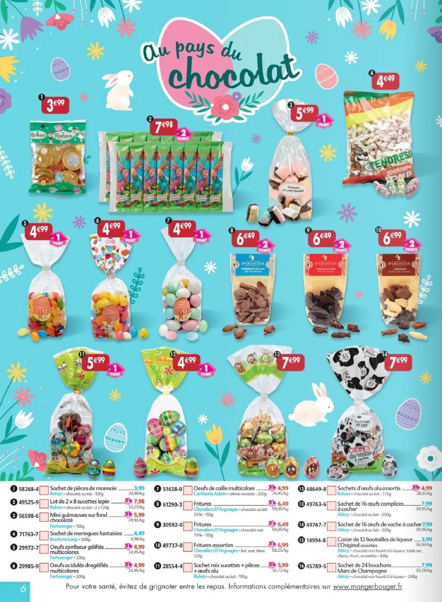 {H1} | Page: 6 | Produits: Oeufs de caille, Liqueur, Amaretto, Chocolat