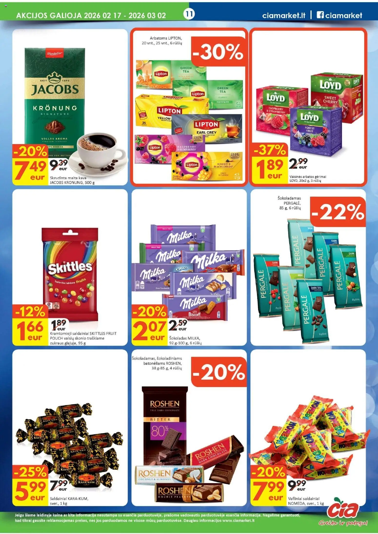 ČIA MARKET akcijos nuo 17.02.2026 | Puslapis: 11 | Prekių: Kava, Šokoladas, Saldainiai
