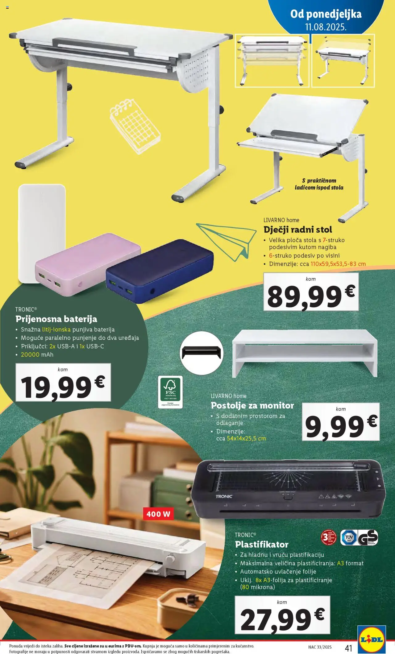 Lidl katalog | vrijedi od 11.08.2025 | Stranica: 41 | Proizvodi: Stol, Radni stol, Baterija, Monitor