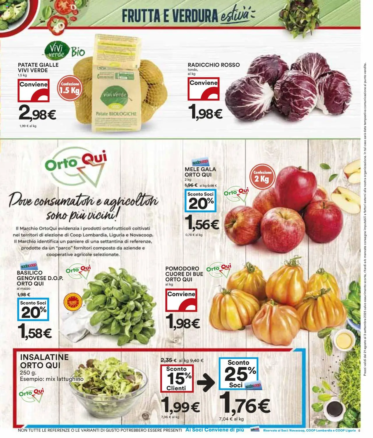 Volantino COOP del 21.08.2025 | Pagina: 5 | Prodotti: Mele, Patate, Frutta, Basilico