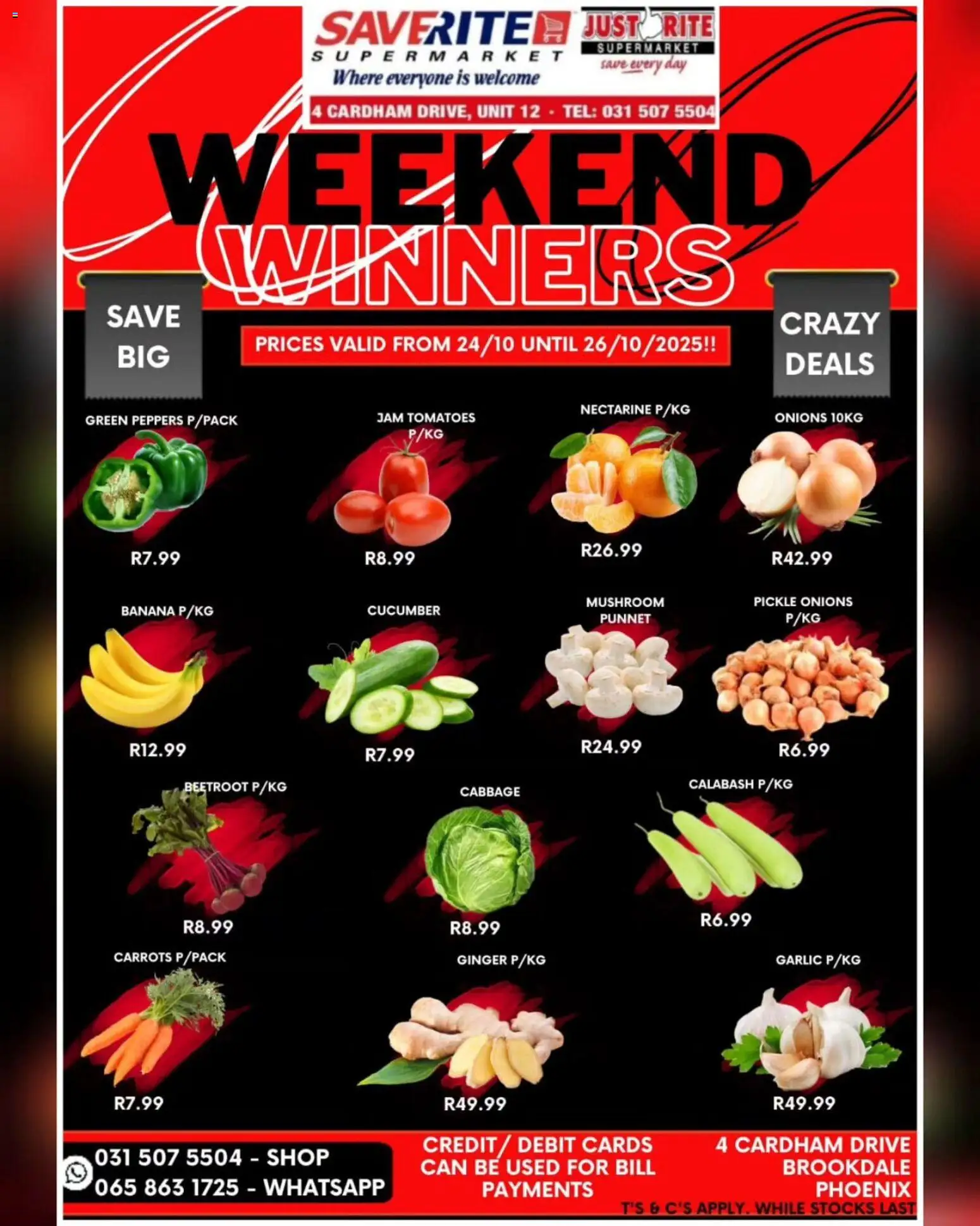 New Saverite catalogue – valid from 24.10.2025 | Page: 1 | Products: Tomatoes, Carrots, Onions, Garlic