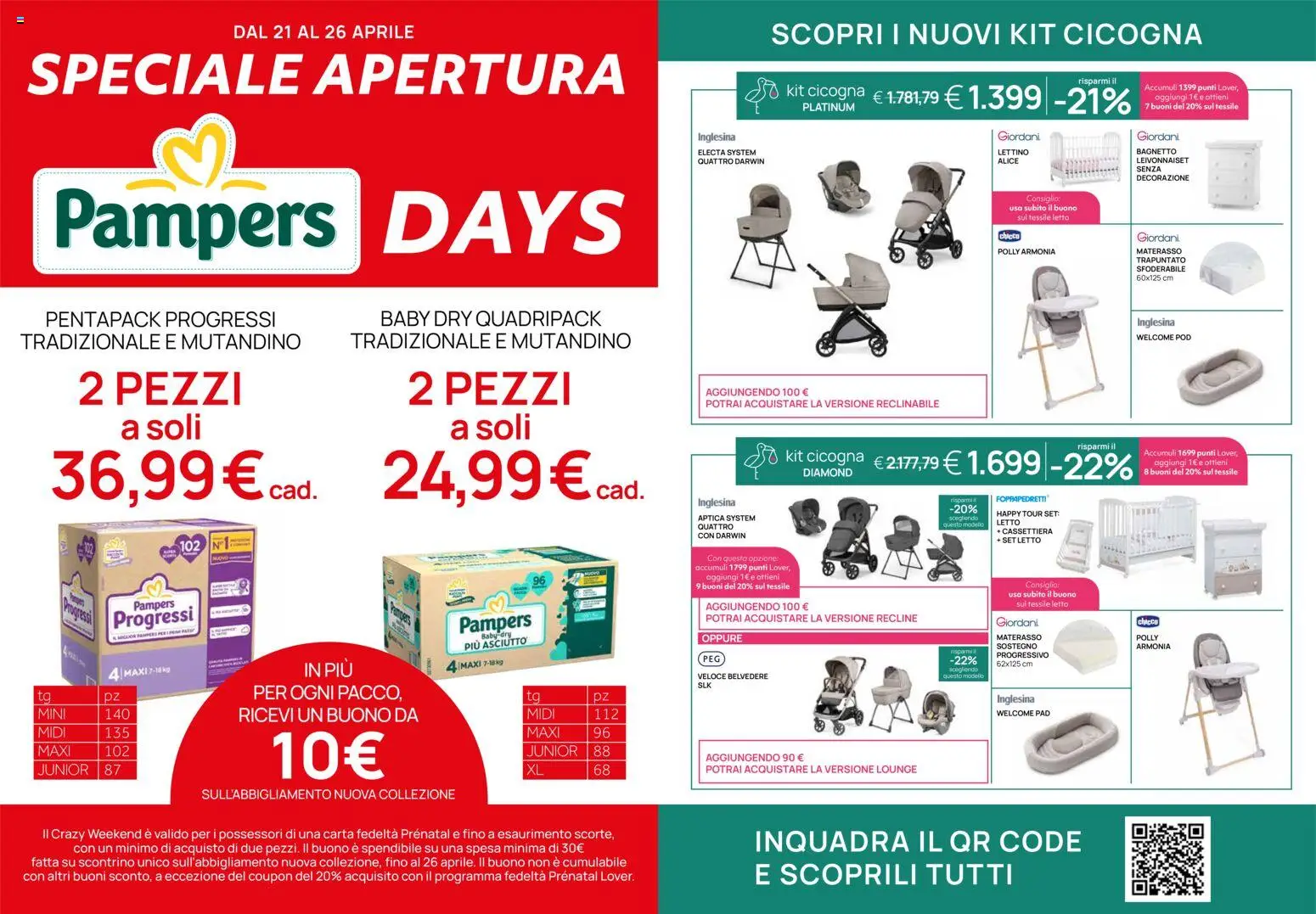 Volantino Prenatal del 21.04.2026 | Pagina: 4 | Prodotti: Pampers, Bagnetto, Letto, Materasso