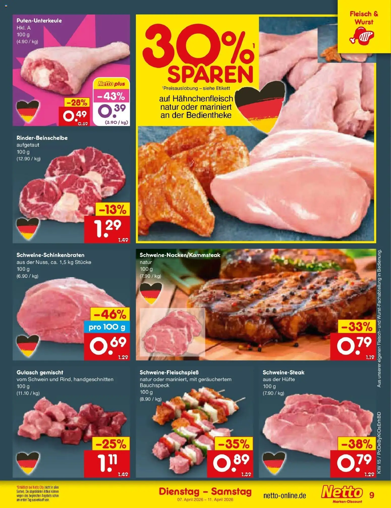 Netto Marken-Discount Prospekt Selb	 – gültig ab 07.04.2026 | Seite: 11 | Produkte: Gulasch, Wurst, Fleisch