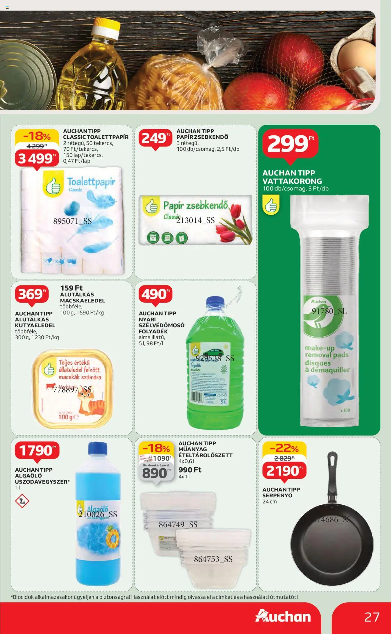 Auchan akciós ujság - amely érvényes a következő dátumtól: 26.06.2025 | Oldal: 27 | Termékek: Kutyaeledel, Vattakorong, Serpenyő, Alma
