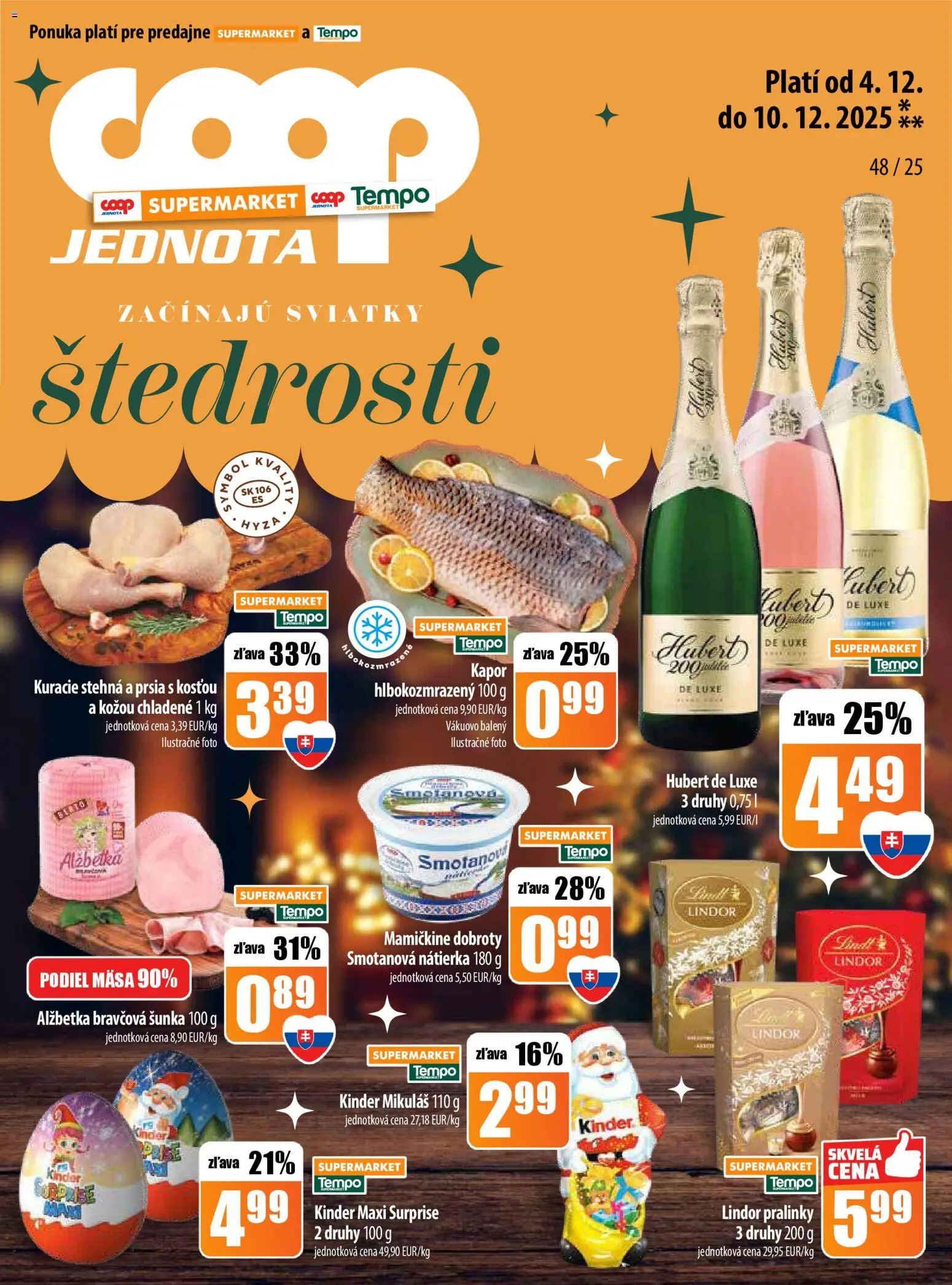 Nové COOP Jednota akcie – leták je platný od 04.12.2025 | Strana: 17 | Produkty: Šunka, Lindor, Kinder, Hubert de Luxe