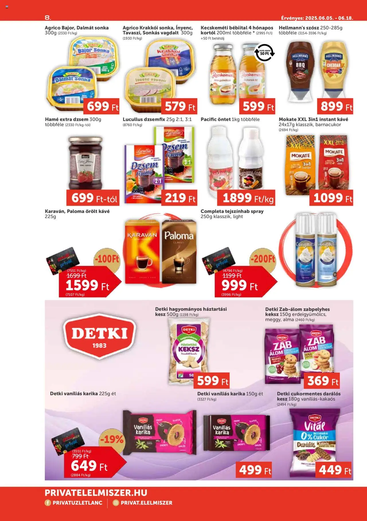 PRIVÁT akciós ujság - amely érvényes a következő dátumtól: 05.06.2025 | Oldal: 8 | Termékek: Dzsemfix, Dzsem, Kávé, Instant kávé