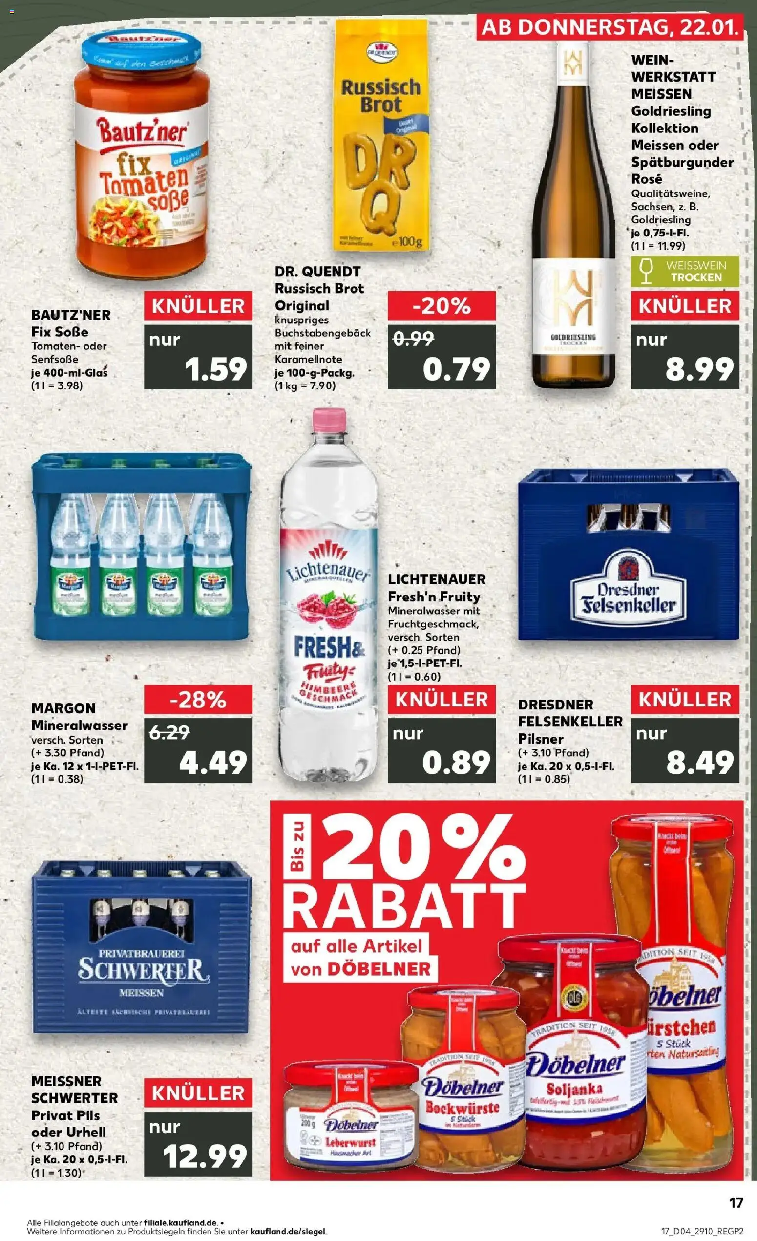 Kaufland prospekt Meißen	 – gültig ab 22.01.2026 | Seite: 17 | Produkte: Mineralwasser, Soße, Brot, Wein