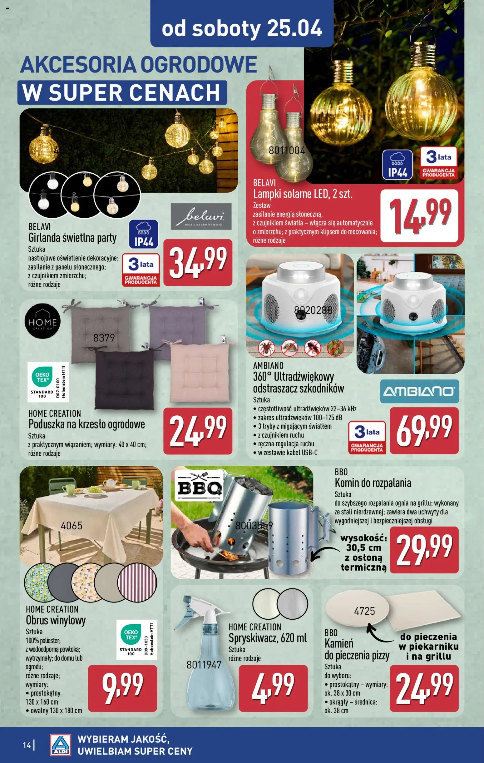 Aldi gazetka - Hity od Środy i od Soboty od 22.04.2026 | Strona: 14 | Produkty: Kabel, Lampki, Poduszka, Krzesło ogrodowe