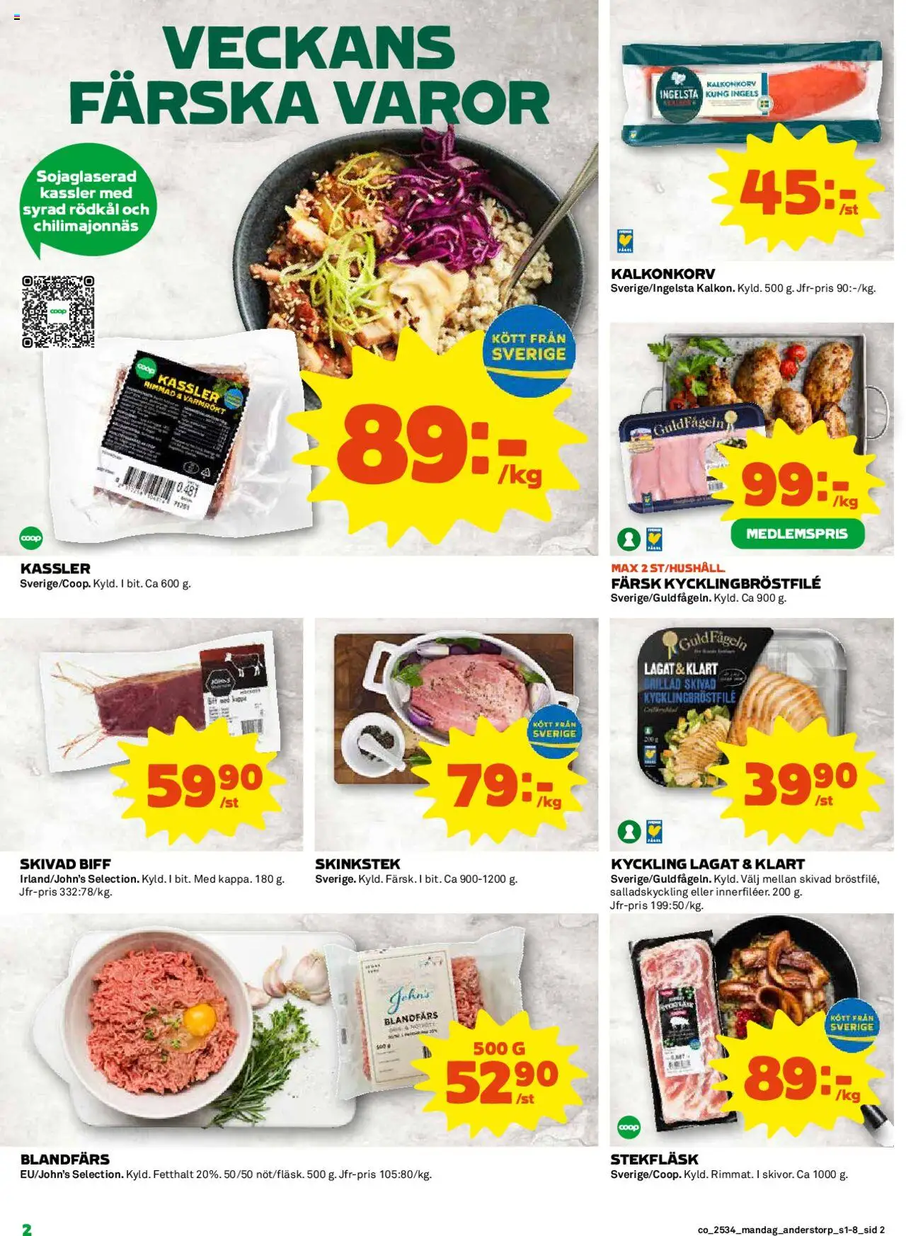 Coop reklamblad aktuell från 18.08.2025 | Sida: 2 | Produkter: Kassler, Blandfärs, Rödkål