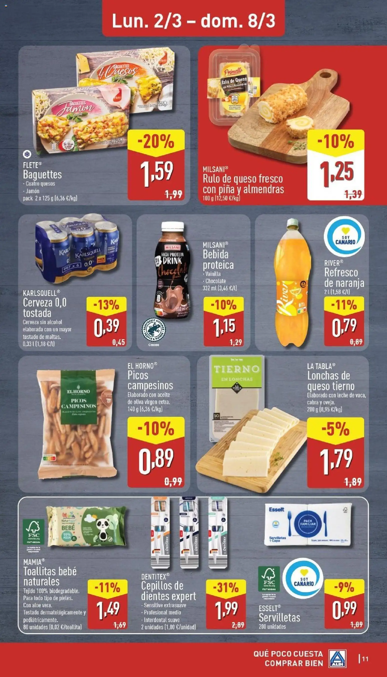 Aldi folleto Canarias │ válido desde el 02.03.2026 | Página: 11 | Productos: Queso, Chocolate, Piña, Φρυγανιές σικάλεως