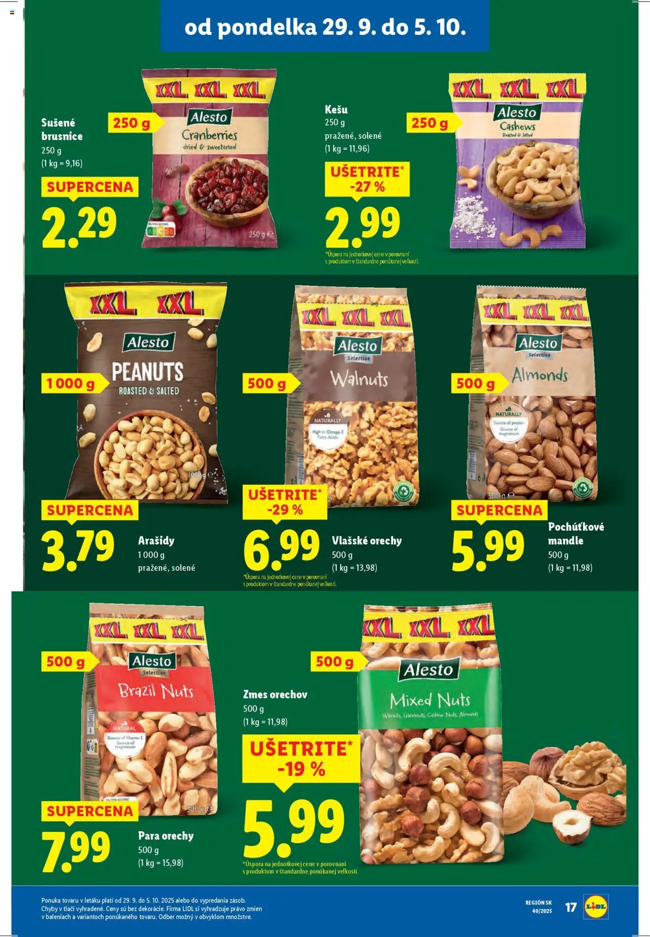 Nové Lidl akcie – leták je platný od 29.09.2025 | Strana: 21 | Produkty: Protein, Orechy, Arašidy, Mandle