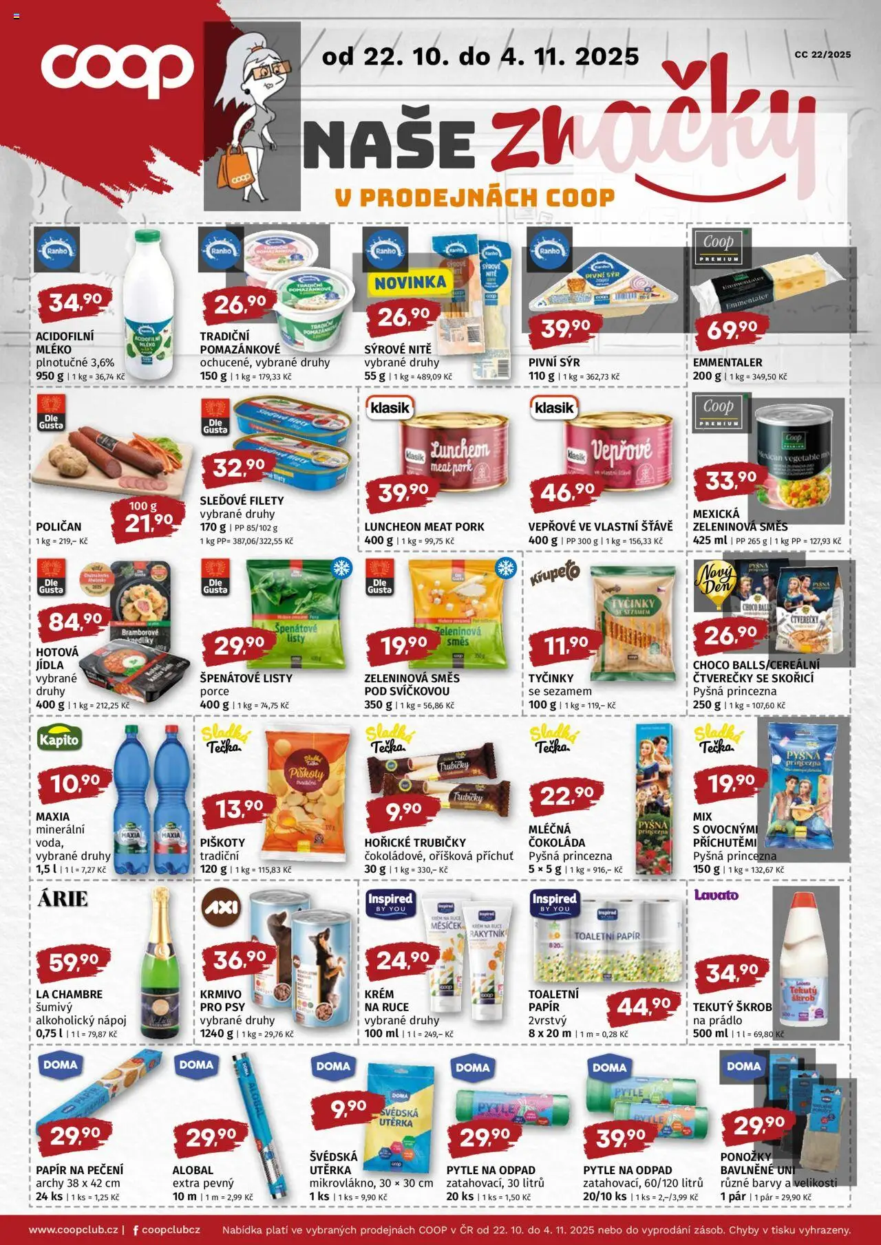 Terno leták - COOP naše super ceny od 22.10.2025 | Strana: 2 | Produkty: Sýr, Čokoláda, Toaletní papír, Alobal