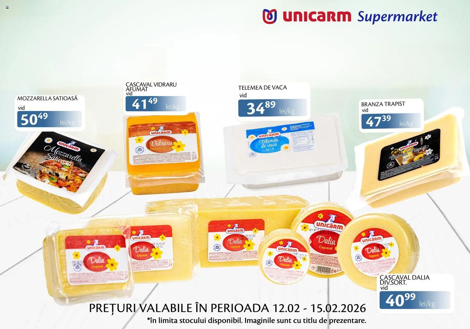 Noul catalog Unicarm – valabil de la 12.02.2026 | Pagină: 4 | Produse: Cașcaval, Mozzarella, Brânză