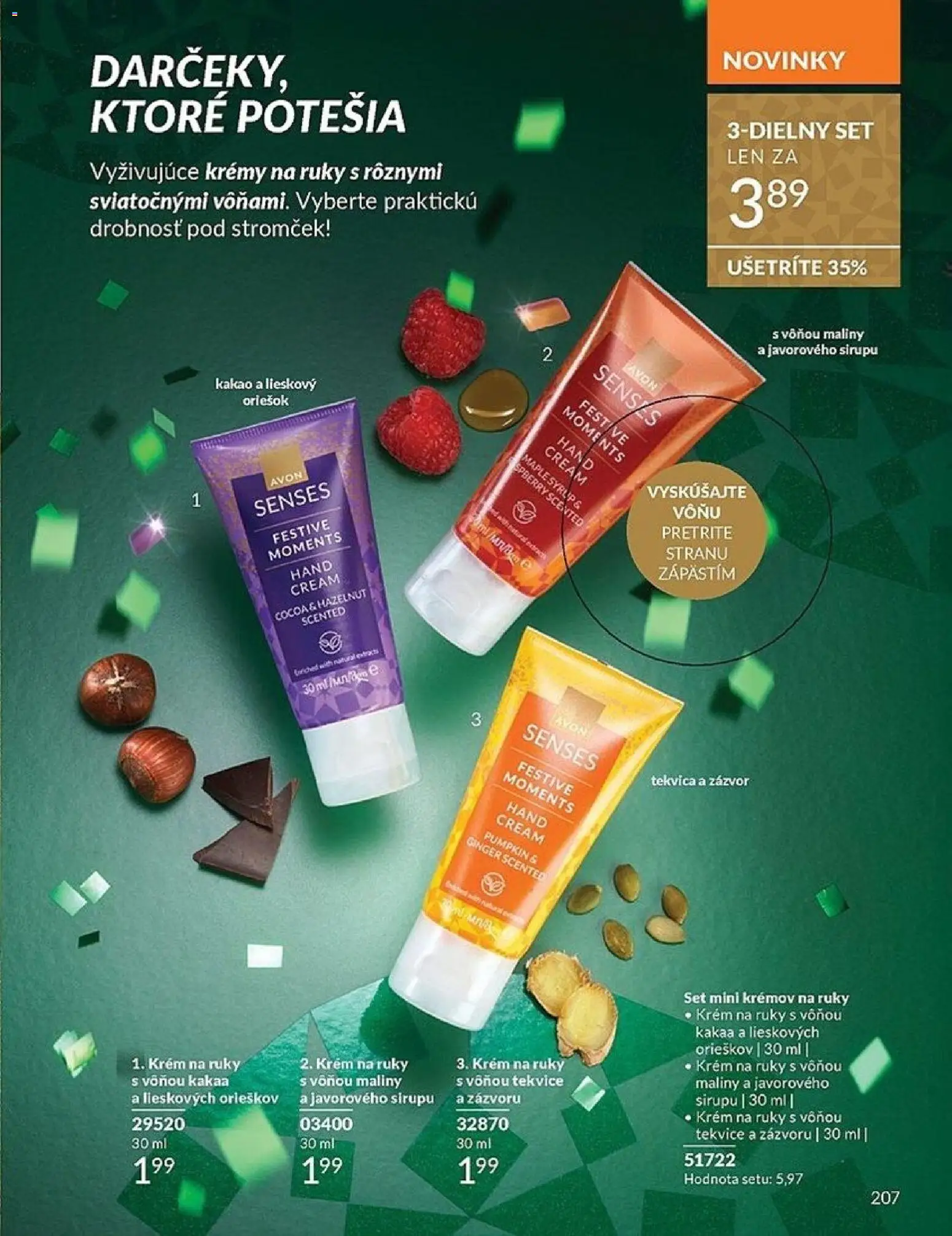Nové Avon akcie – leták je platný od 01.11.2025 | Strana: 207 | Produkty: Krém na ruky, Krém, Maliny, Kakao