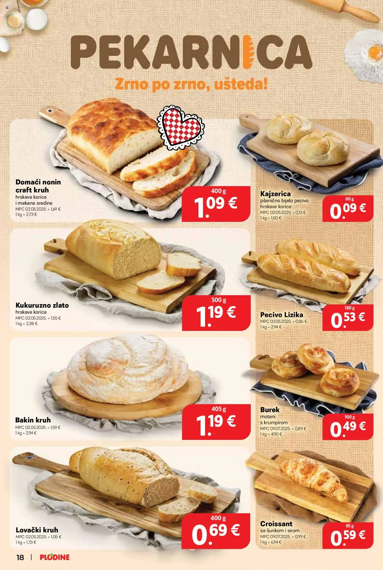 Plodine katalog | vrijedi od 20.08.2025 | Stranica: 18 | Proizvodi: Kruh, Burek, Pecivo