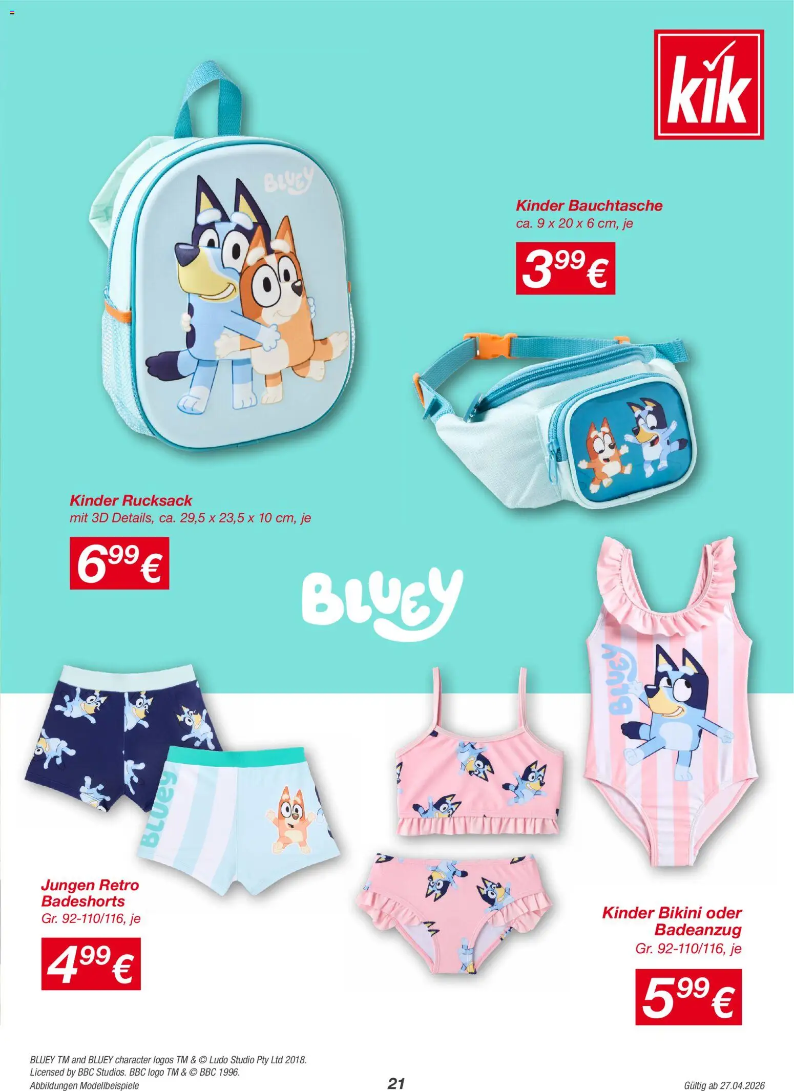Kik Prospekt aktuell gültig ab 27.04.2026 | Seite: 21 | Produkte: Badeanzug, Rucksack