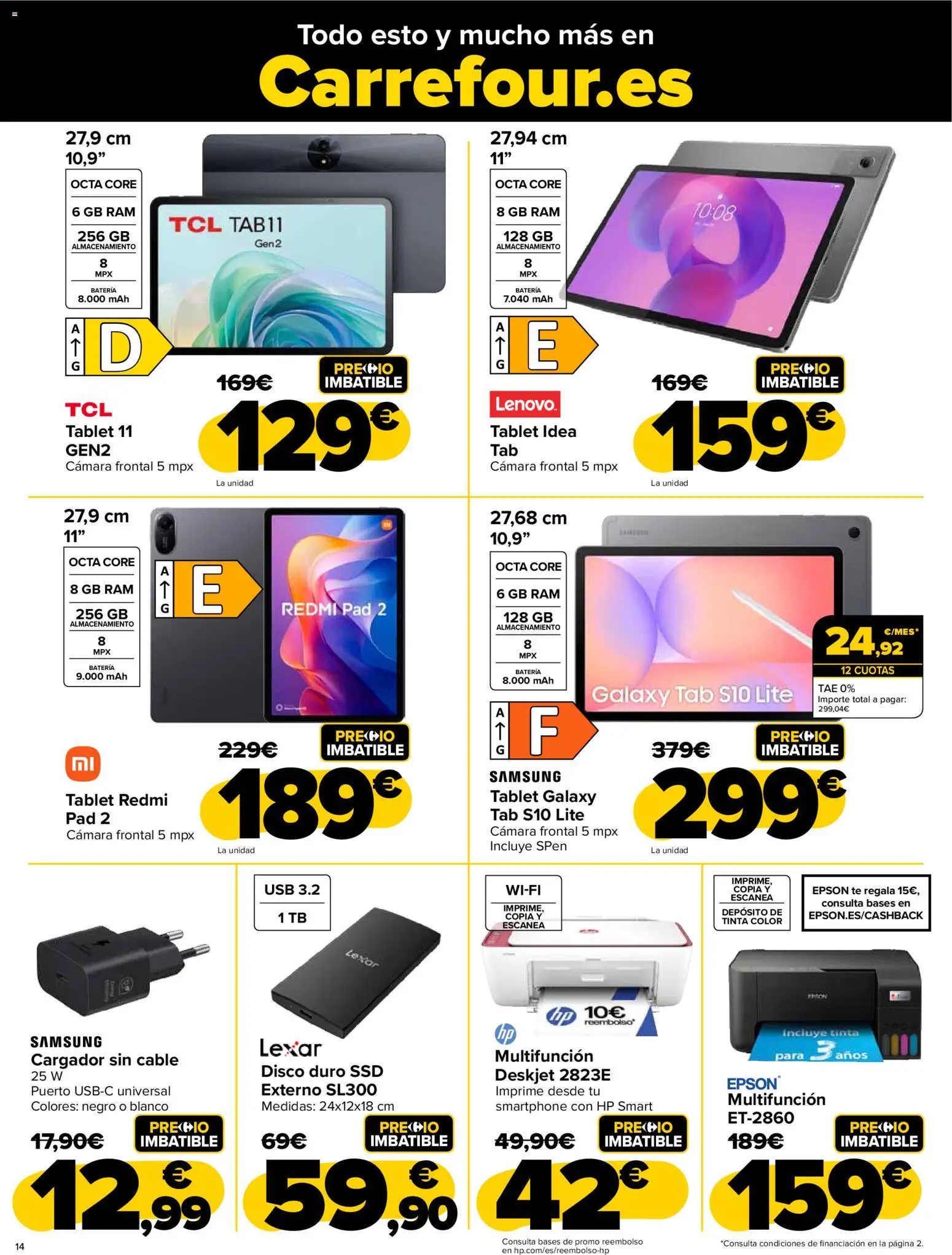 Carrefour - Black Friday │ válido desde el 20.11.2025 | Página: 14 | Productos: Tablet, Cable, USB, Batería