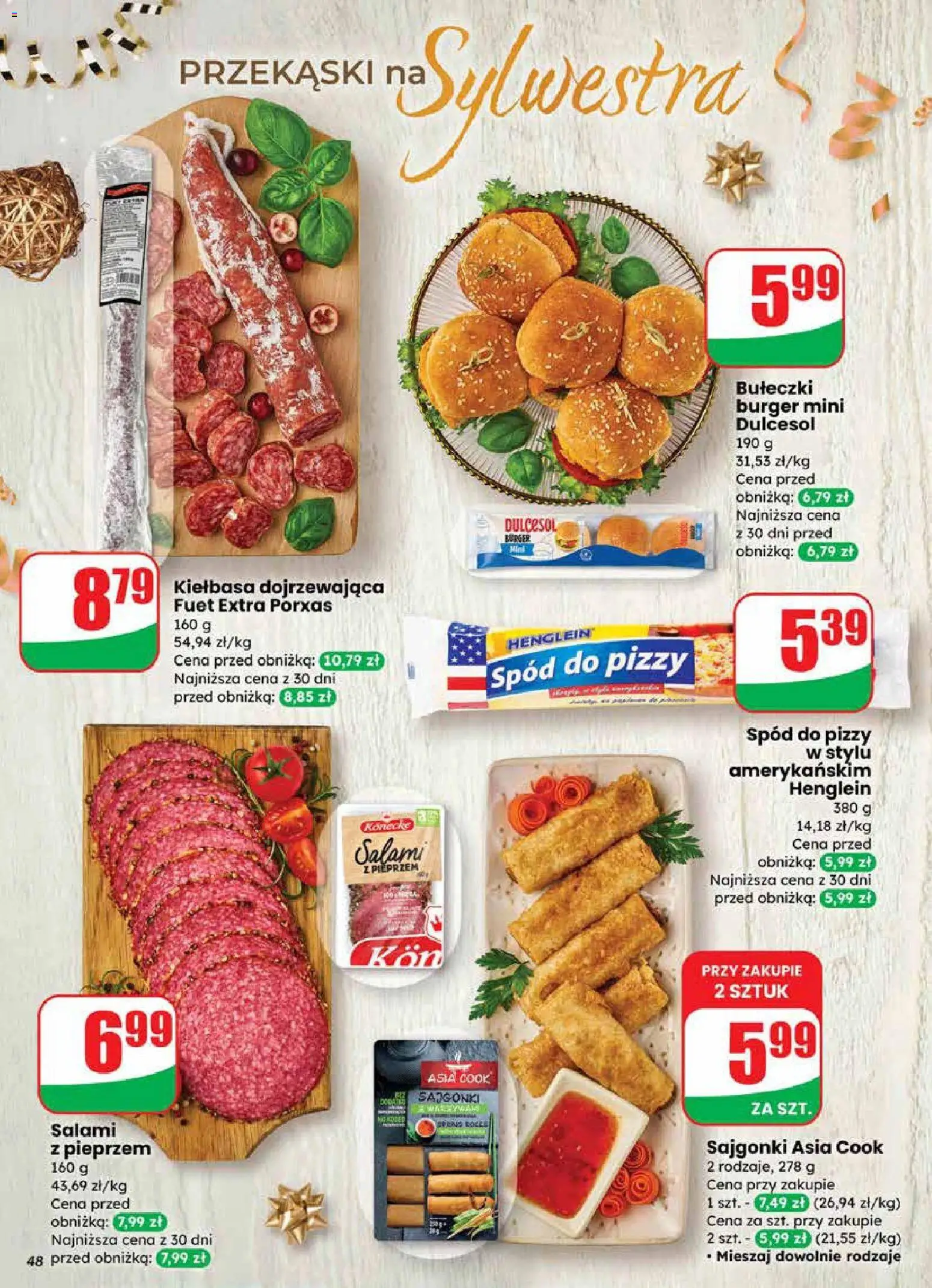 Dino Gazetka od 27.12.2025 | Strona: 48 | Produkty: Kiełbasa, Kiełbasa dojrzewająca, Spód do pizzy, Salami
