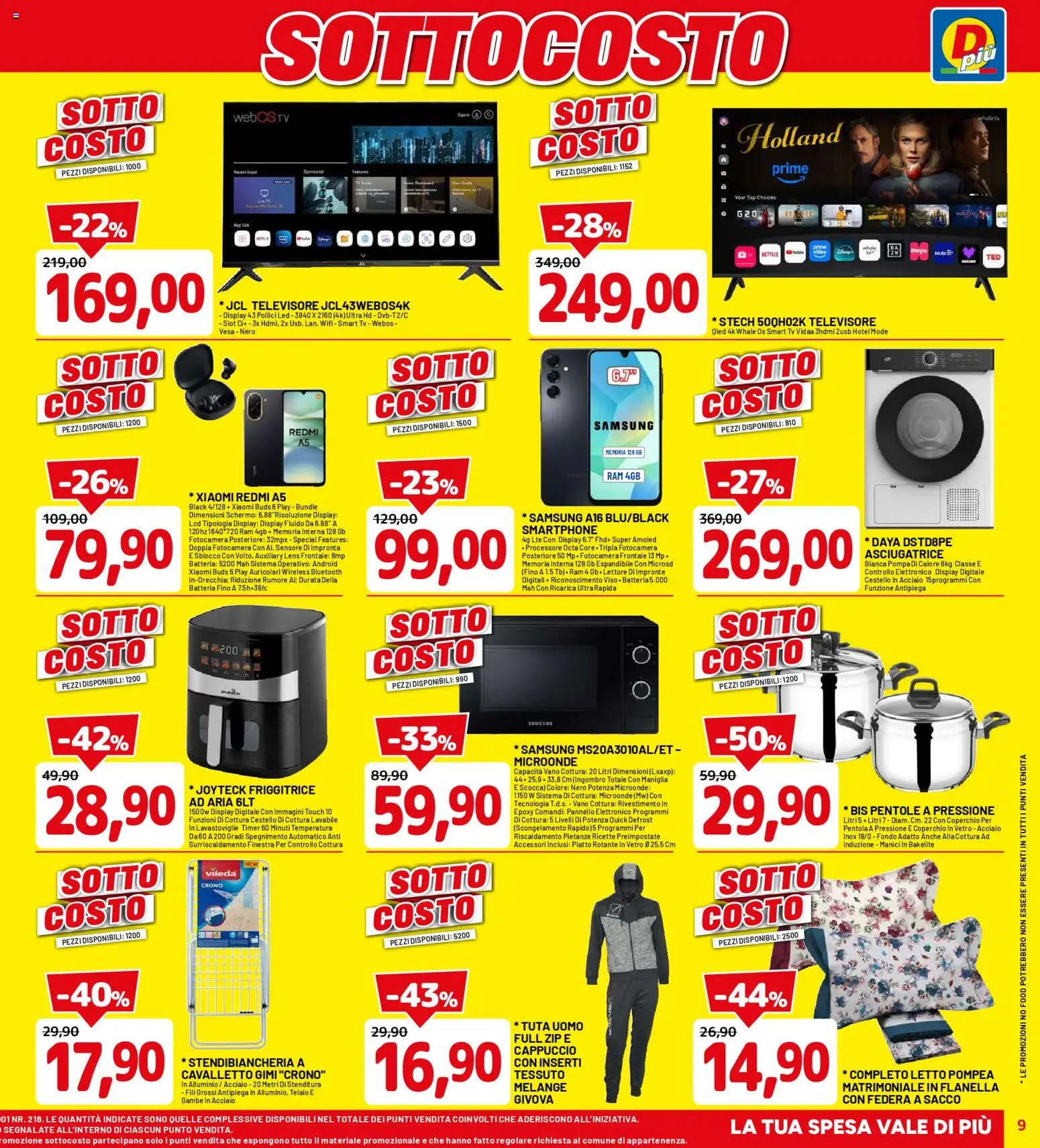 Volantino D Più del 06.11.2025 | Pagina: 9 | Prodotti: Lavastoviglie, Cappuccio, Batteria, Federa