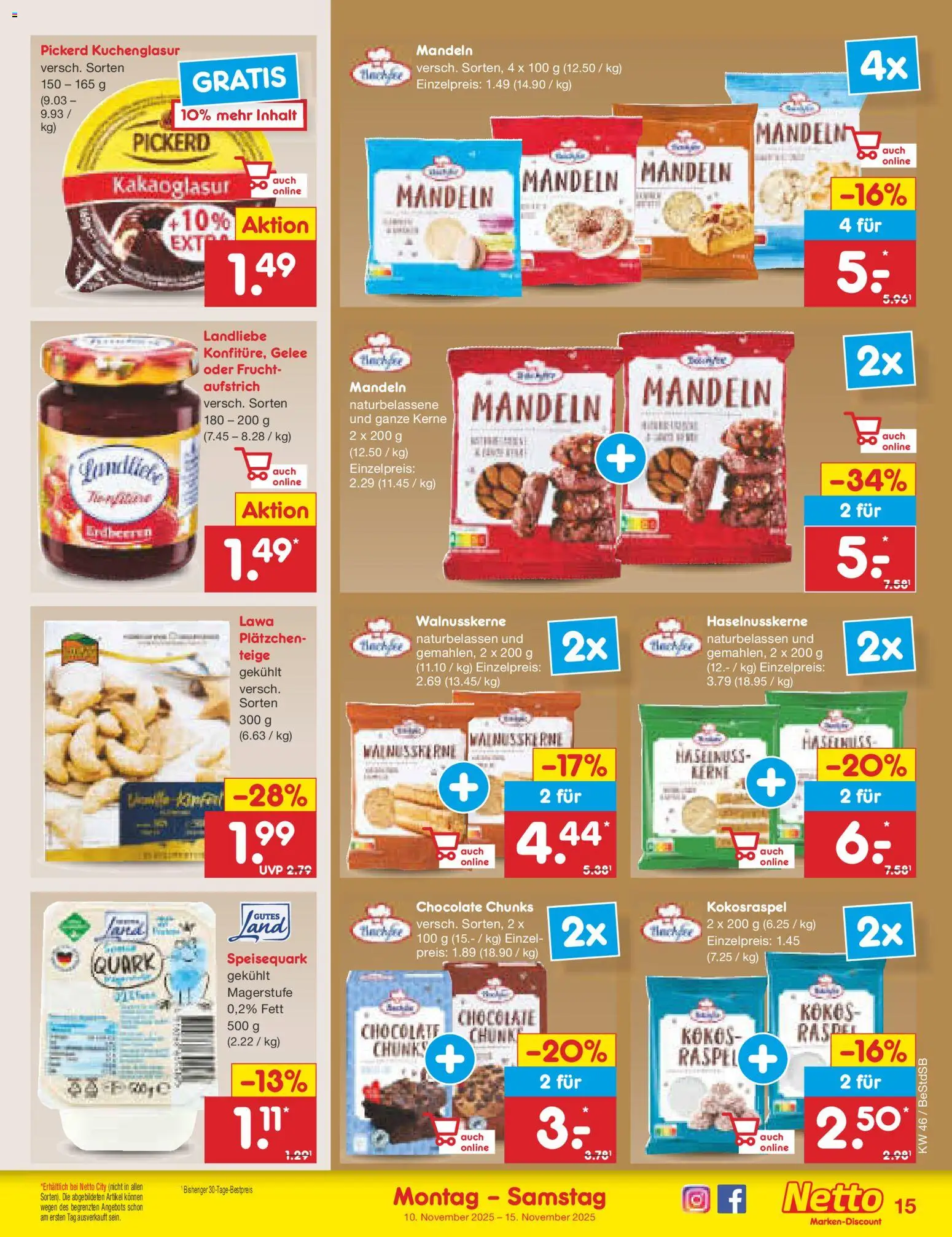 Netto Marken-Discount Prospekt 	 – gültig ab 10.11.2025 | Seite: 15 | Produkte: Quark, Mandeln, Erdbeeren, Speisequark