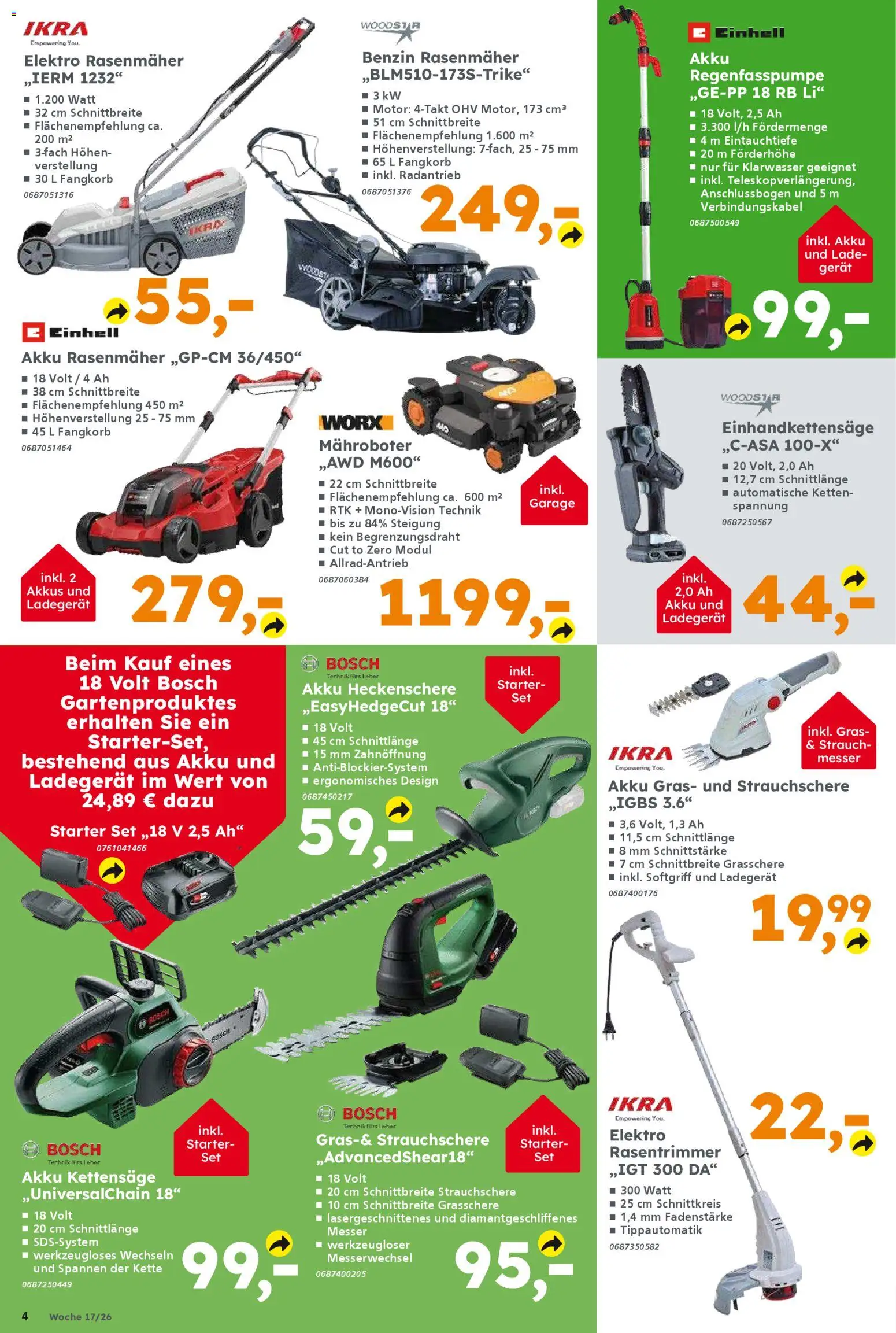 Globus Baumarkt Prospekt Dresden	 – gültig ab 20.04.2026 | Seite: 4 | Produkte: Bosch, Rasenmäher, Ladegerät
