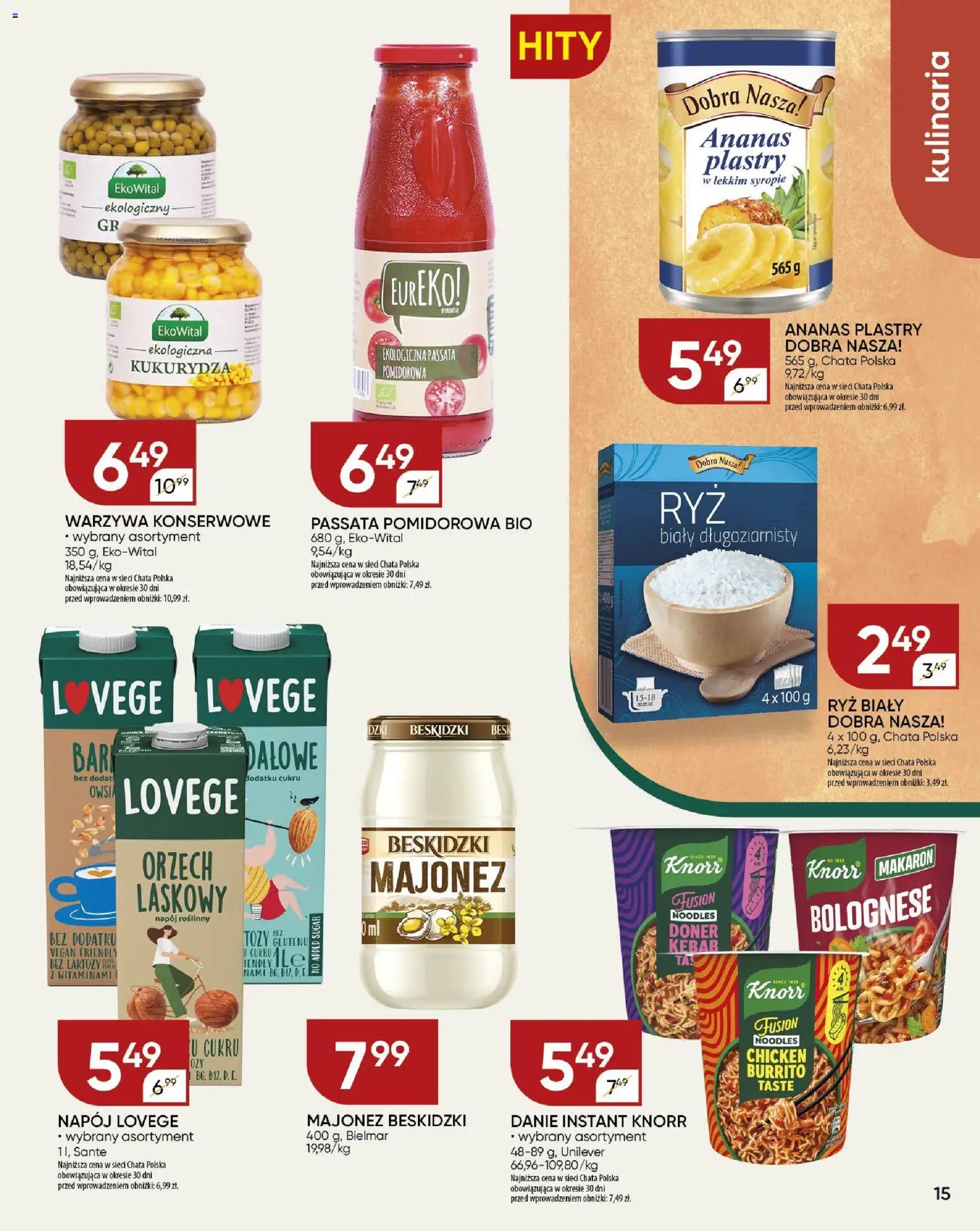 Chata Polska Gazetka od 29.12.2025 | Strona: 15 | Produkty: Kukurydza, Passata pomidorowa, Ryż, Makaron