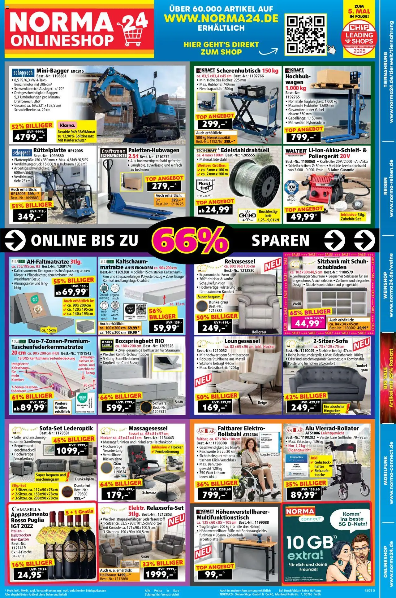 Norma Onlineshop – gültig ab 20.10.2025 | Seite: 1 | Produkte: Tasche, Gewicht, Relaxsessel, Sessel