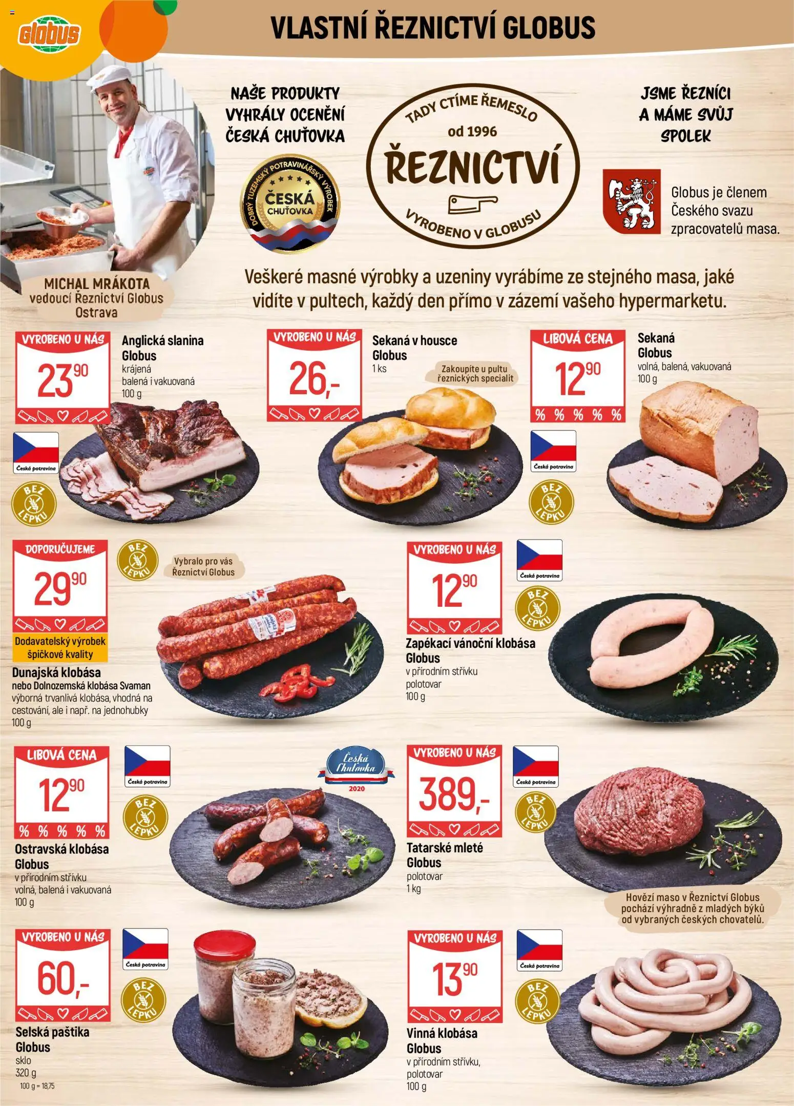 Globus leták - Ostrava od 10.12.2025 | Strana: 2 | Produkty: Hovězí maso, Vinná klobása, Sekaná, Slanina