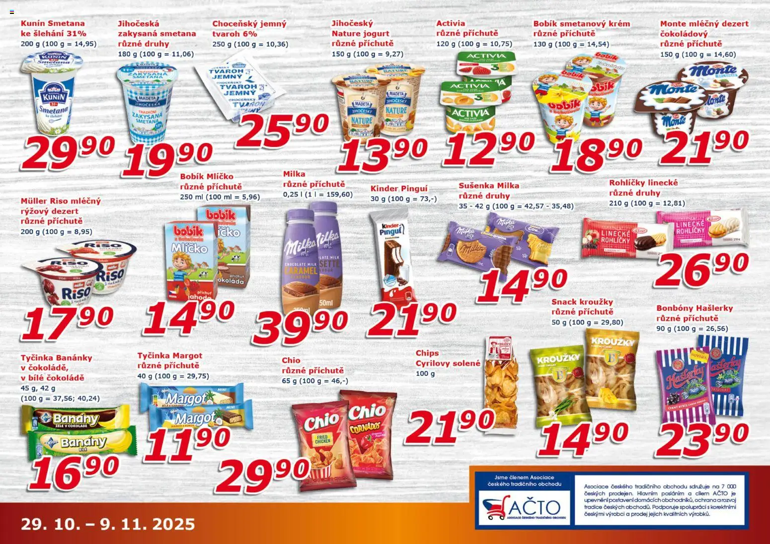 Eso market leták od 29.10.2025 | Strana: 5 | Produkty: Banány, Bonbóny, Linecké rohlíčky, Kinder Pinguí