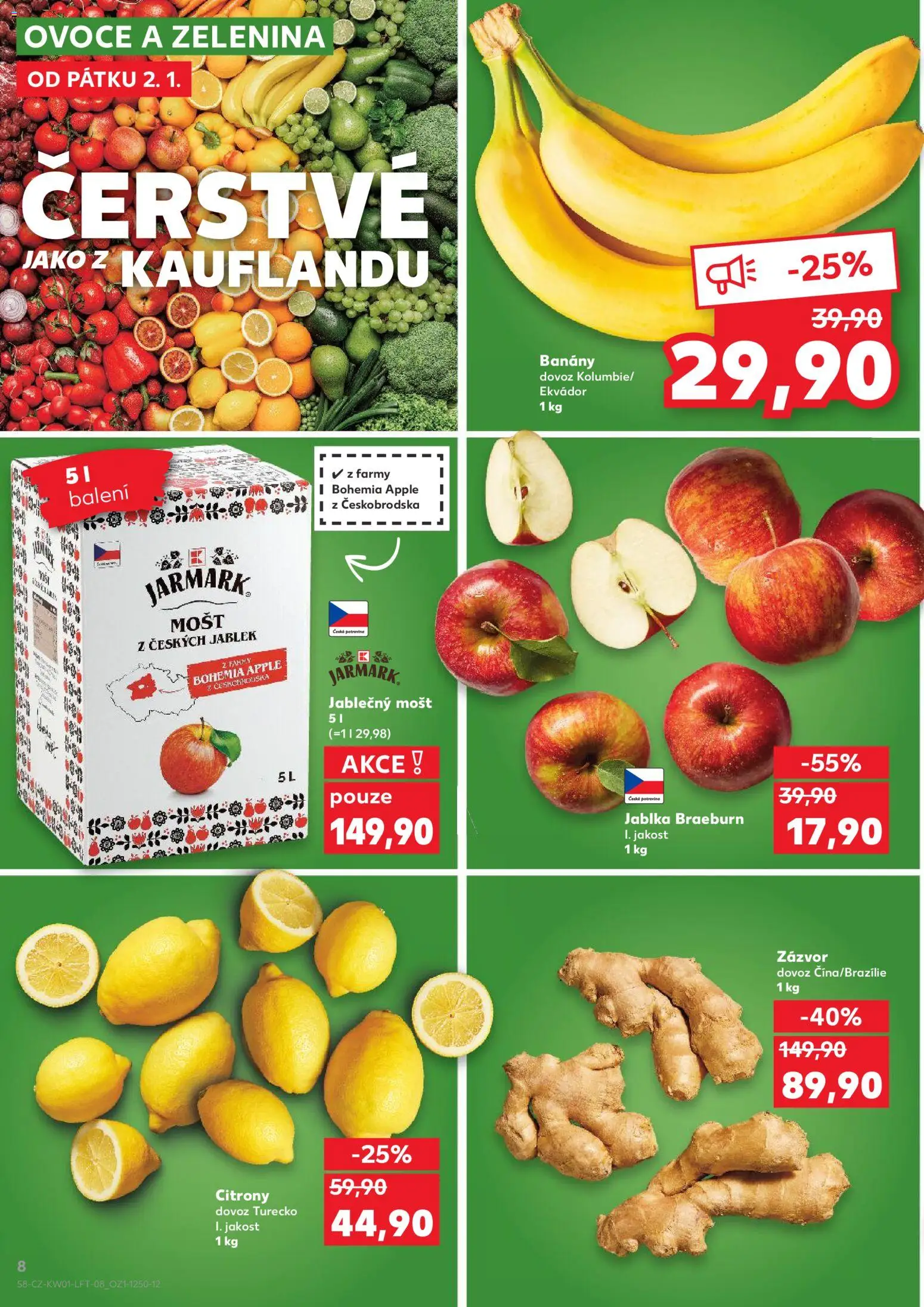 Kaufland leták - Praha 8 od 02.01.2026 | Strana: 8 | Produkty: Jablka, Banány, Zelenina, Citróny
