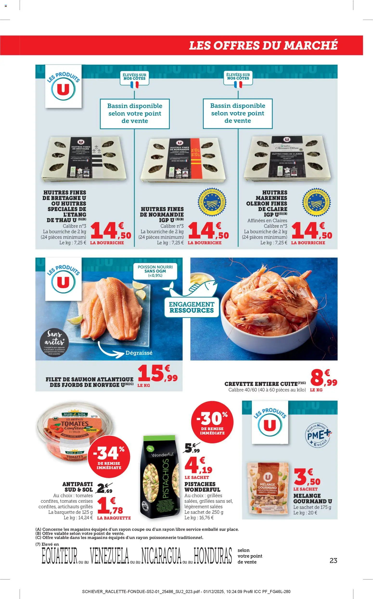 {H1} | Page: 23 | Produits: Huîtres fines, Filet de saumon, Huîtres, Poisson