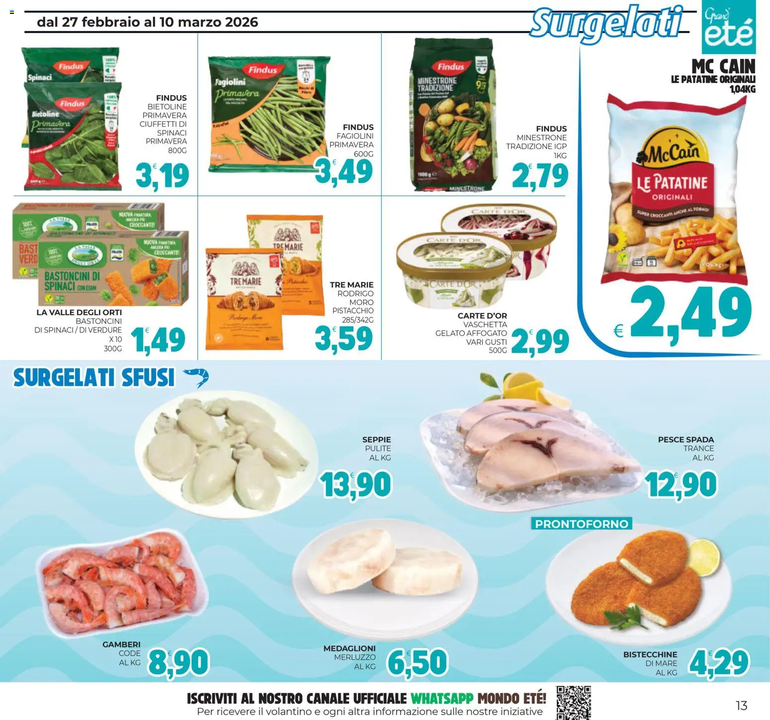 Volantino Eté del 27.02.2026 | Pagina: 13 | Prodotti: Gamberi, Patatine, Gelato, Fagiolini