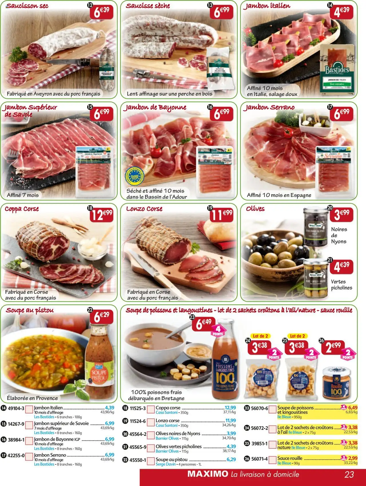  | Page: 23 | Produits: Soupe, Saucisson sec, Olives, Porc