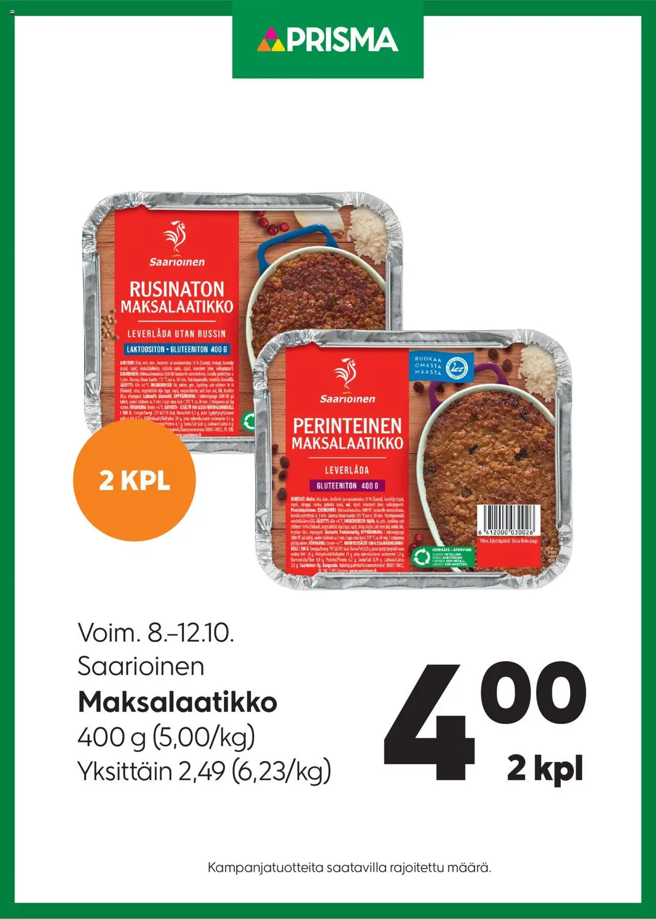 Prisma tarjoukset Maksalaatikko – voimassa 08.10.2025 alkaen | Sivu: 1 | Tuotteet: Kansi