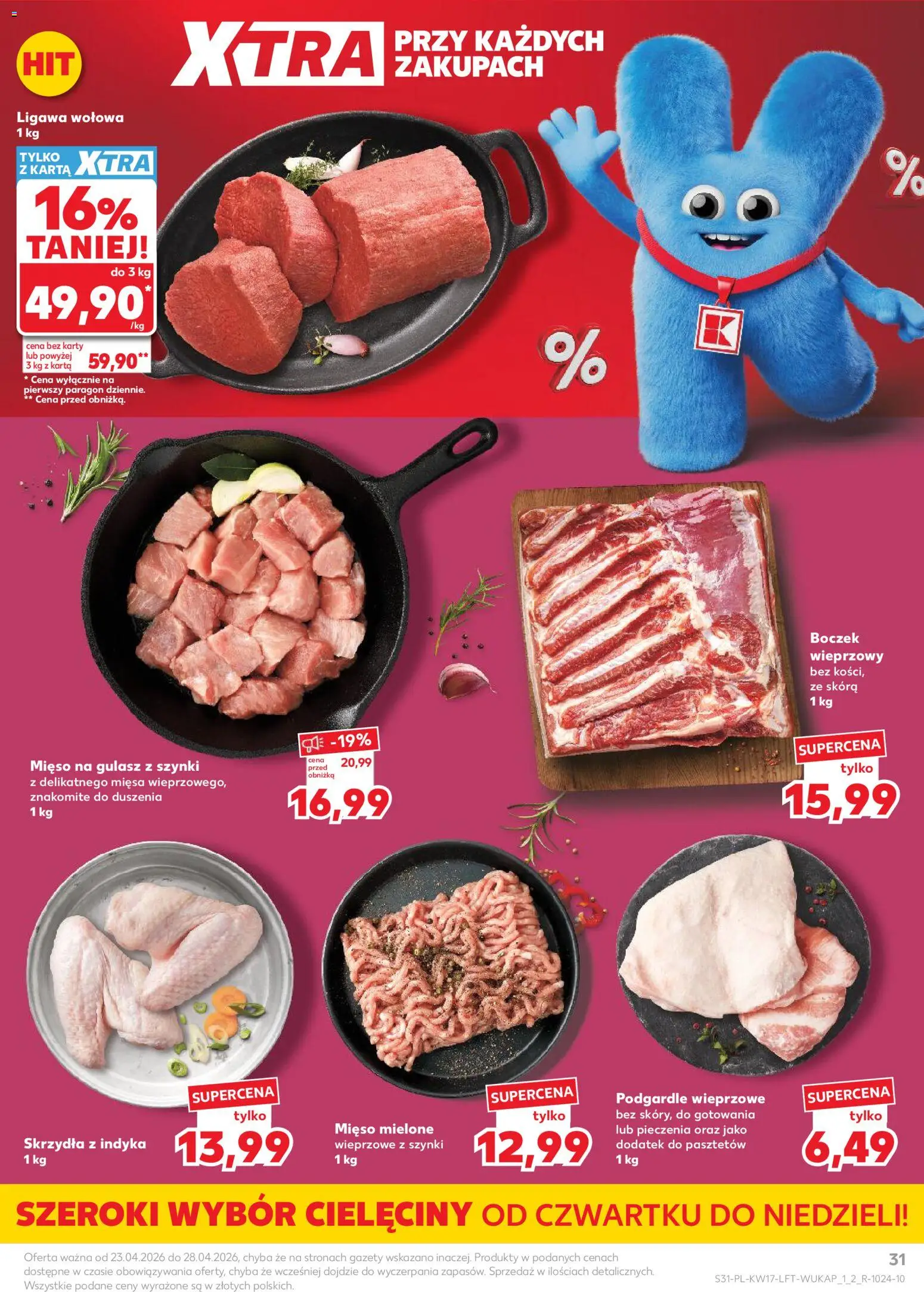 Kaufland gazetka od 23.04.2026 | Strona: 31 | Produkty: Karta, Boczek wieprzowy, Mięso mielone, Mięso na gulasz